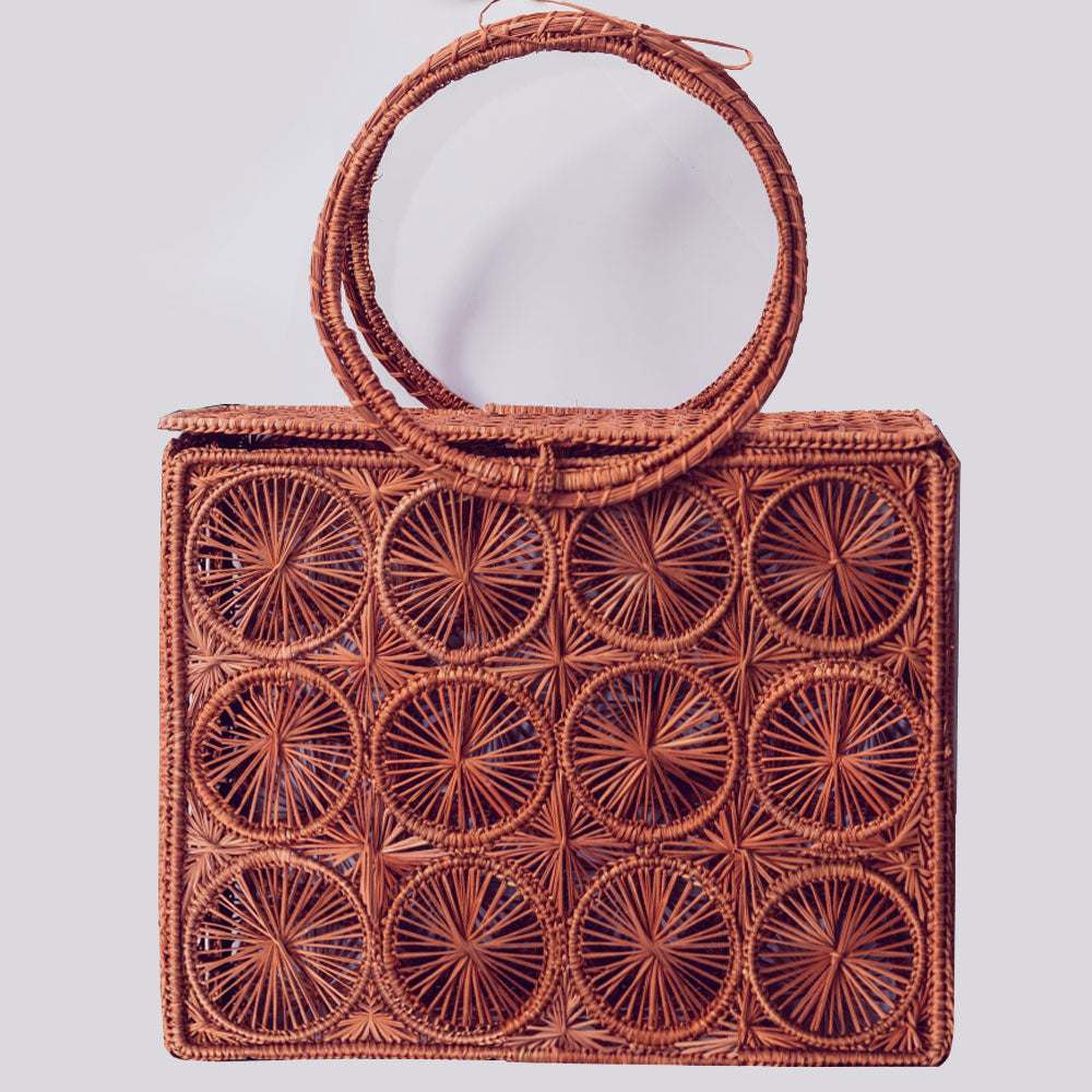 Mambo Palm Bag - Straw Bag - Hand Woven Iraca Palm Bag, Top Handle Purse | Color: Café Refurbished - Apalma Handmade refurbished available on Cerqular