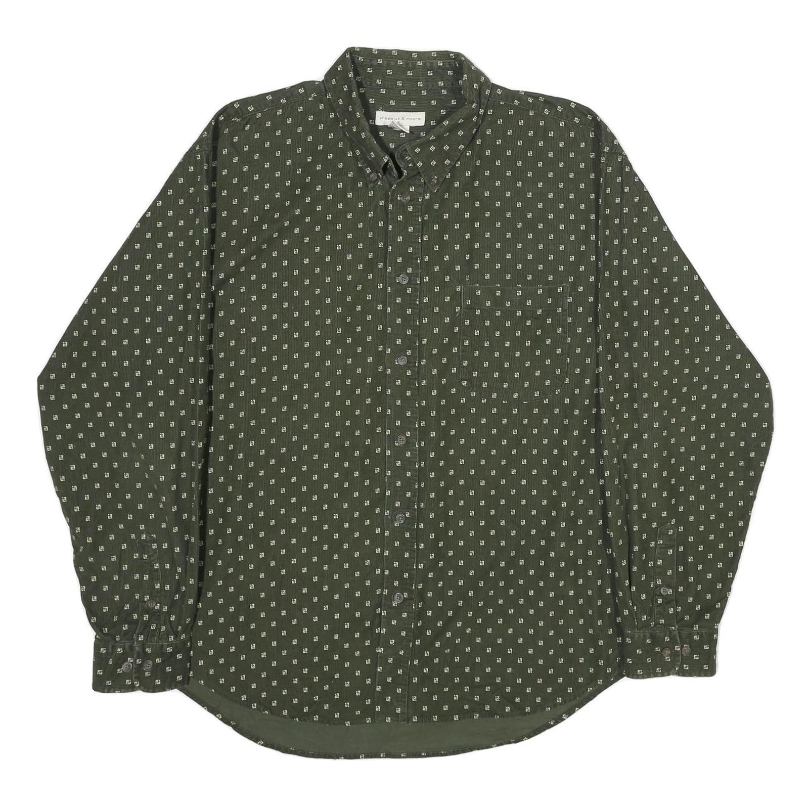 PRESWICK & MOORE Mens Green Printed Cotton Shirt XL Classic Button Down Refurbished - N/A refurbished available on Cerqular
