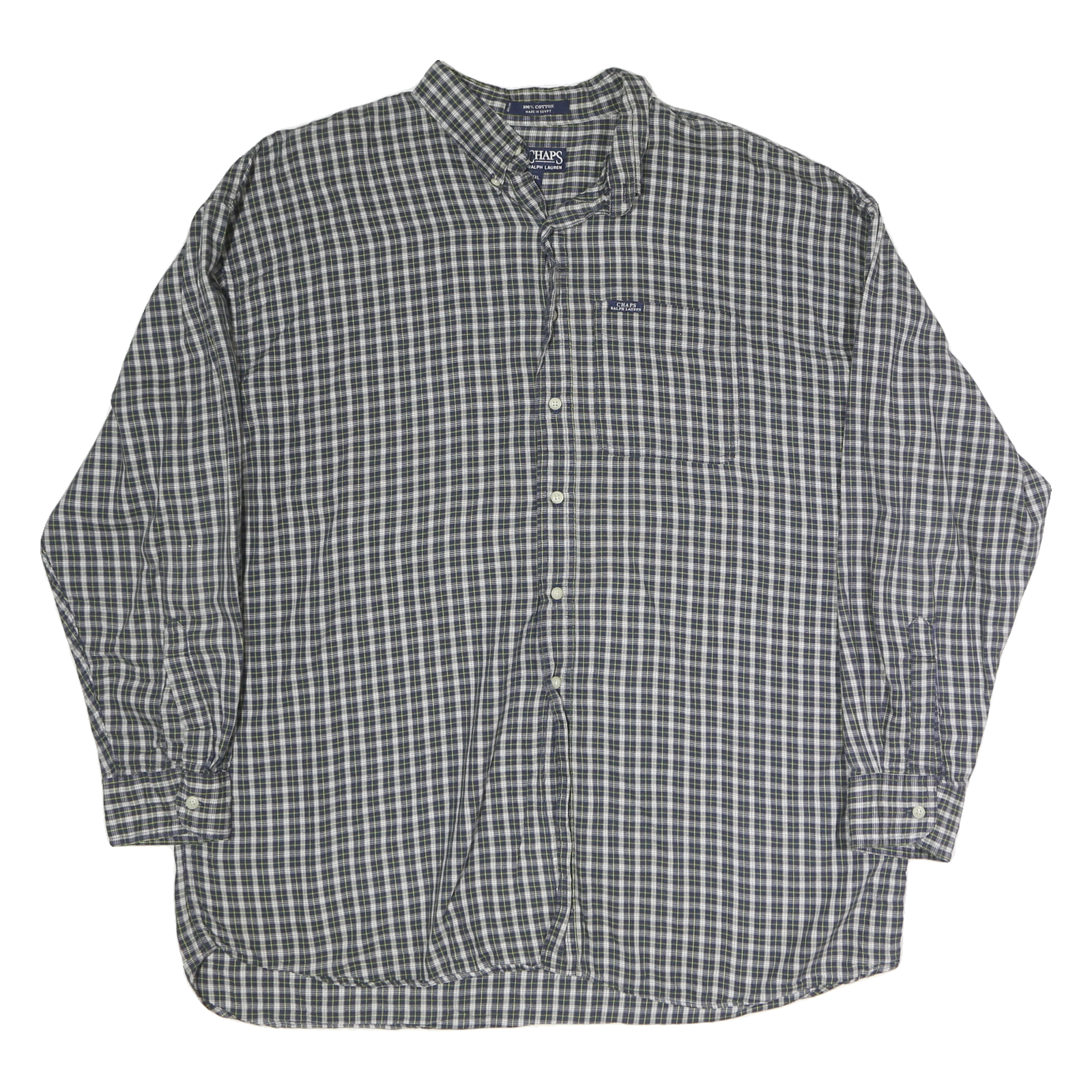 CHAPS Mens Green & White Check Shirt 2XL Cotton Long Sleeve Classic Fit Casual Refurbished - N/A refurbished available on Cerqular