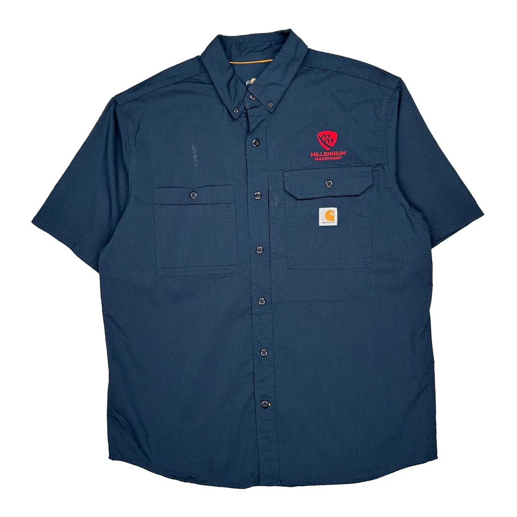 Millennium Machinery Carhartt Short Sleeve Shirt - Large Blue Cotton Refurbished - Thrifted (note: this is a term often used to describe second- refurbished available on Cerqular