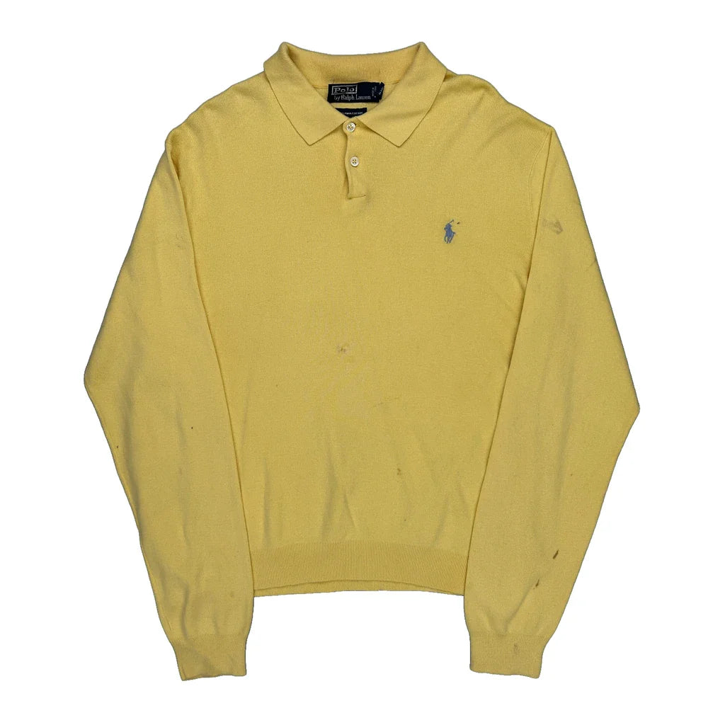 Polo By Ralph Lauren Jumper - XL Yellow Cotton Refurbished - Thrifted (note: this is a term often used to describe second- refurbished available on Cerqular
