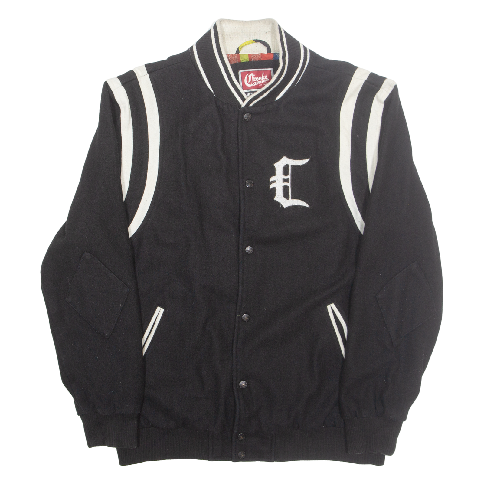 THE CROOKS Mens Varsity Jacket Black USA XL Refurbished - N/A refurbished available on Cerqular