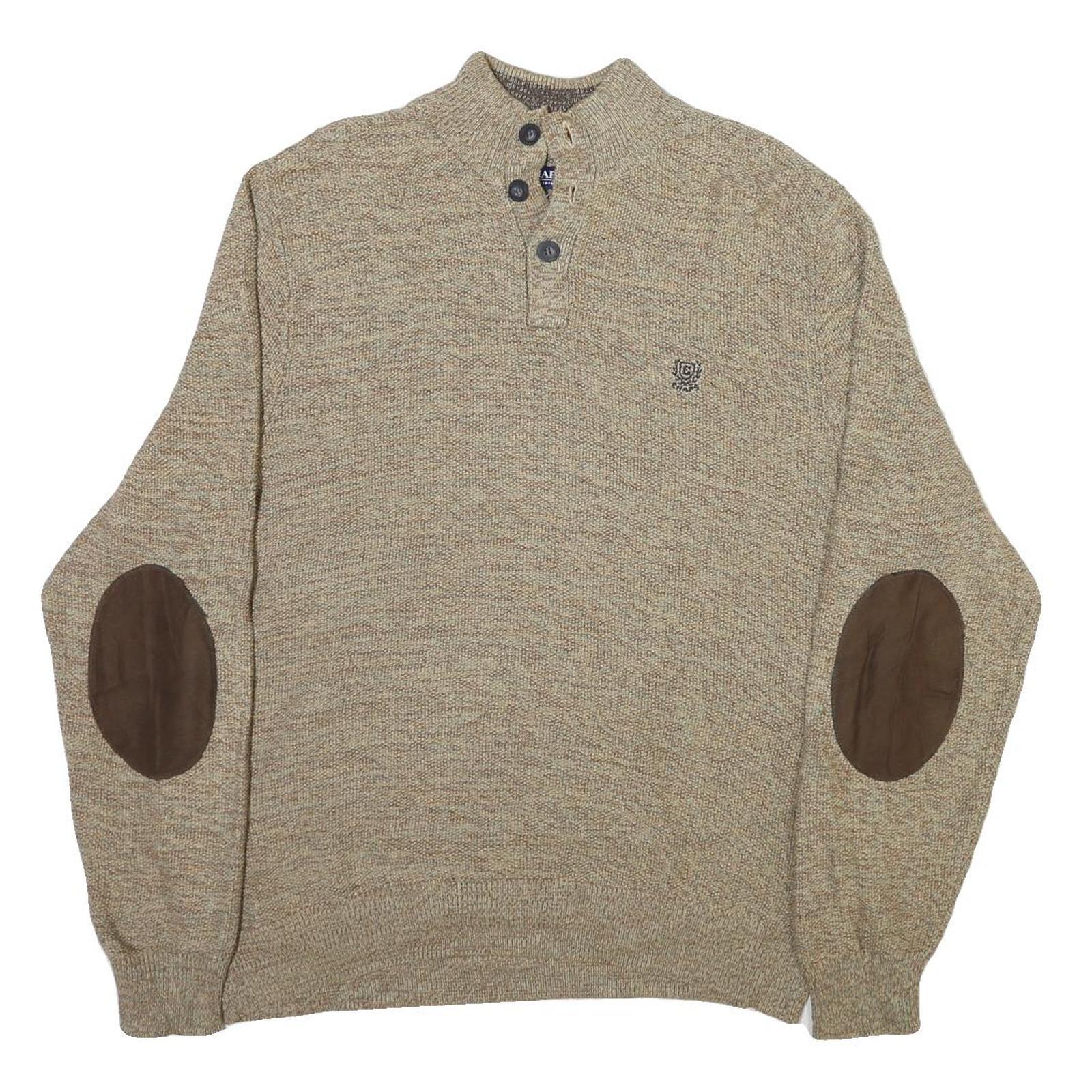 CHAPS Mens Beige Button Up Plain Roll Neck Basic Knit L Cotton Blend Jumper Refurbished - N/A refurbished available on Cerqular