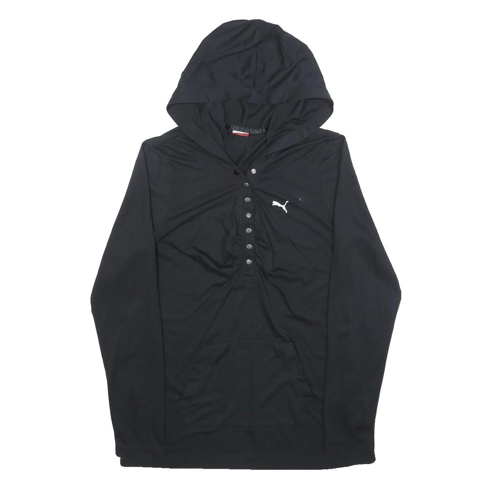 PUMA Womens Black Hooded Pullover Hoodie UK 14 Button Front Logo Refurbished - N/A refurbished available on Cerqular