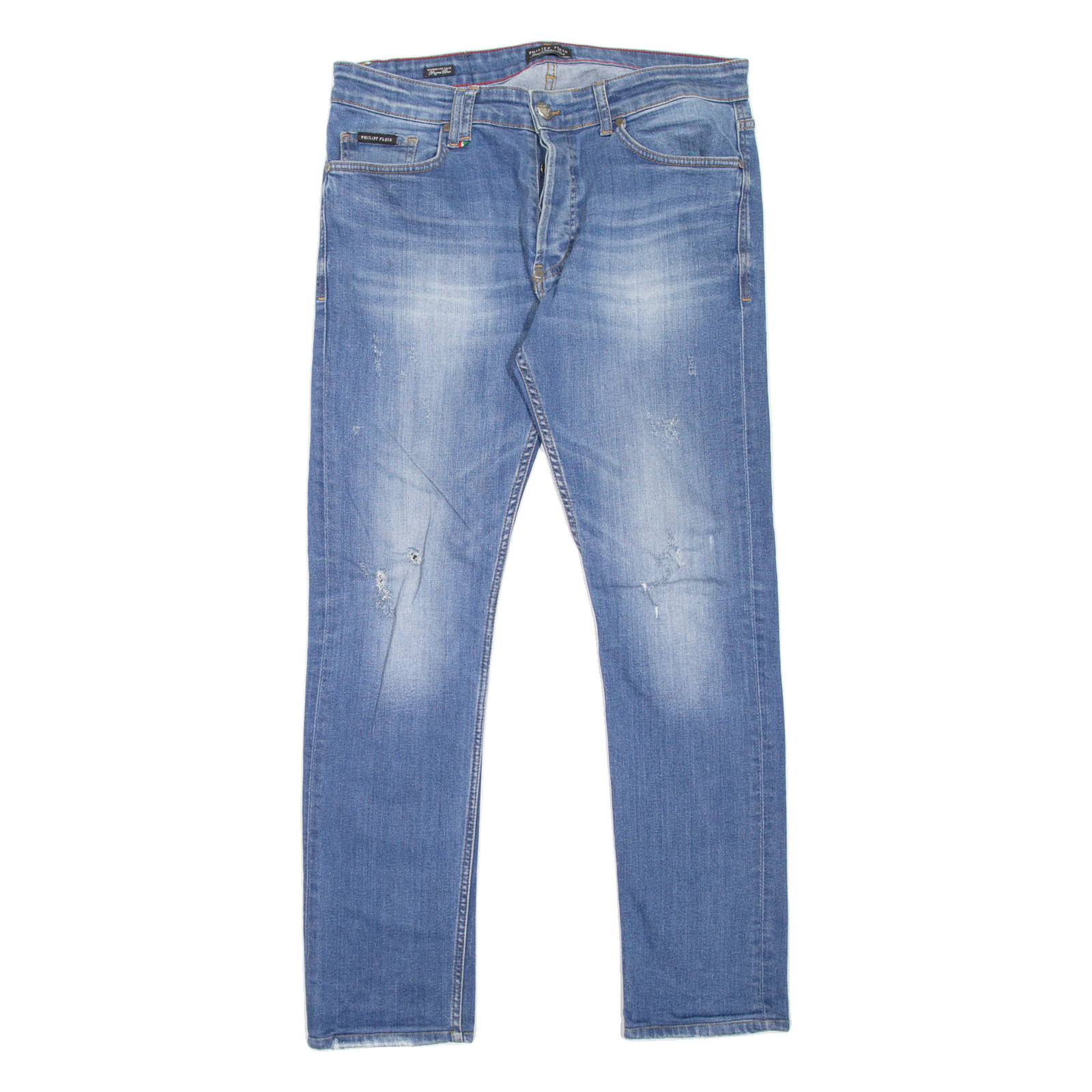 PHILIPP PLEIN Distressed Mens Jeans Blue Slim Straight Stone Wash W36 L30 Refurbished - N/A refurbished available on Cerqular