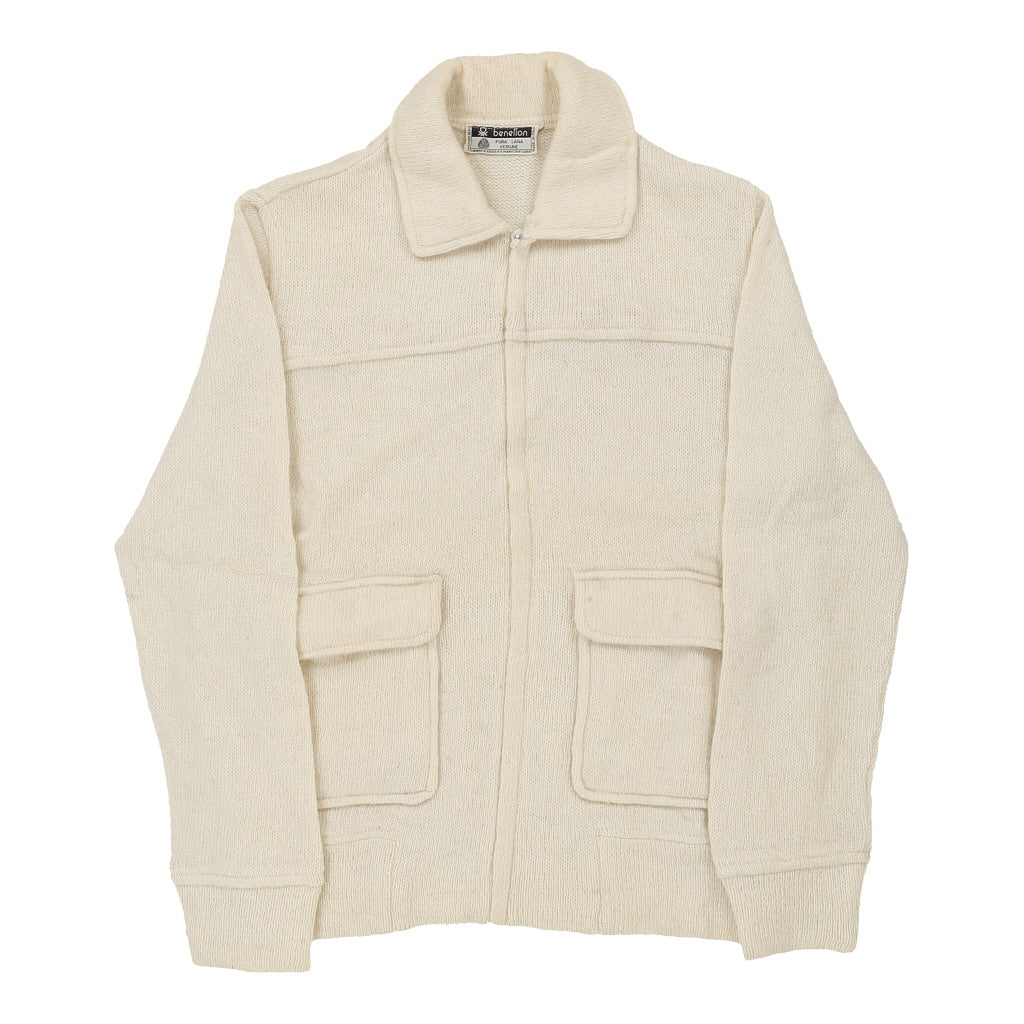 Benetton Jacket - Medium Beige Virgin Wool Refurbished - Thrifted (note: this is a term often used to describe second- refurbished available on Cerqular