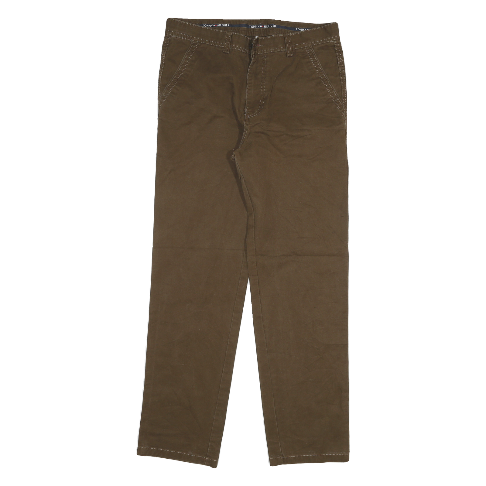 TOMMY HILFIGER Mens Cotton Blend Brown Regular Straight Trousers W32 L31 Classic Refurbished - N/A refurbished available on Cerqular
