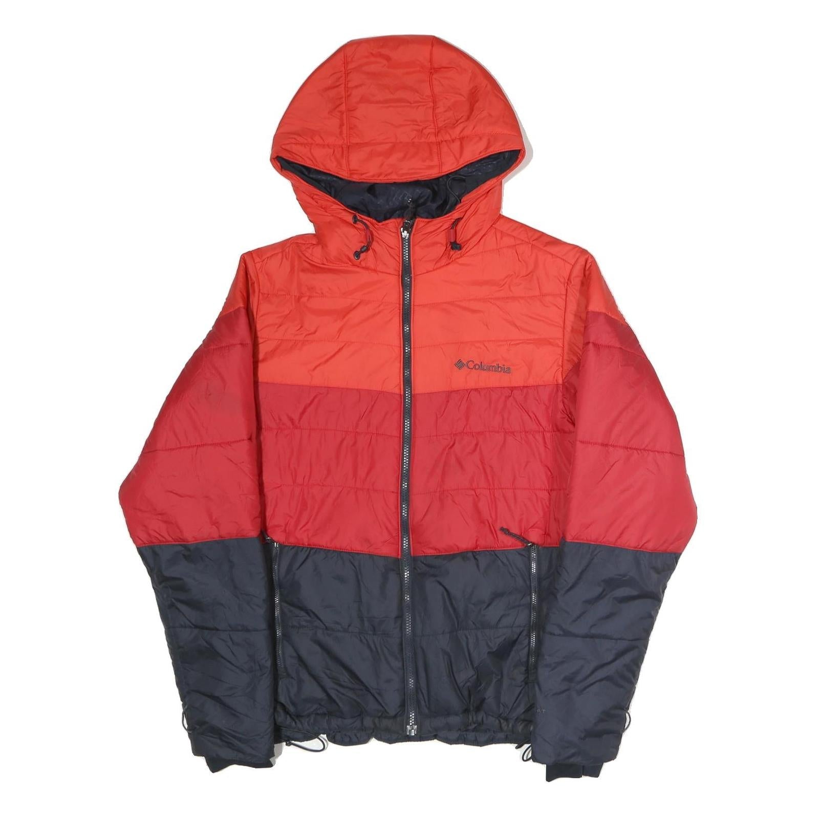 COLUMBIA Mens Red & Orange Quilted Jacket M Polyester Hooded Zip Casual Outdoor Refurbished - N/A refurbished available on Cerqular