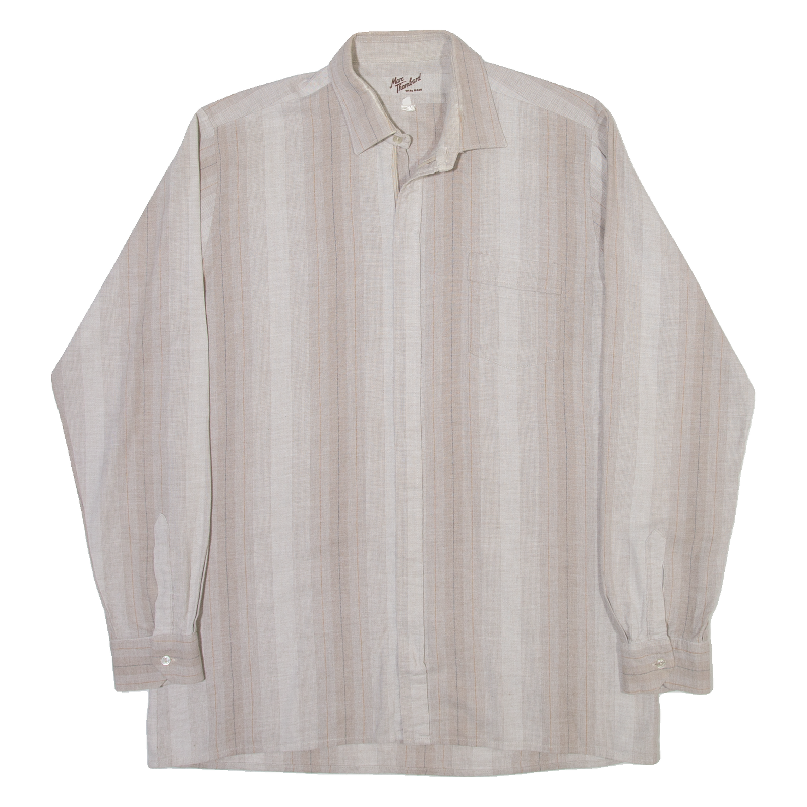 MARC THOMBARD Full Zip Mens Shirt Beige Striped Long Sleeve M Refurbished - N/A refurbished available on Cerqular