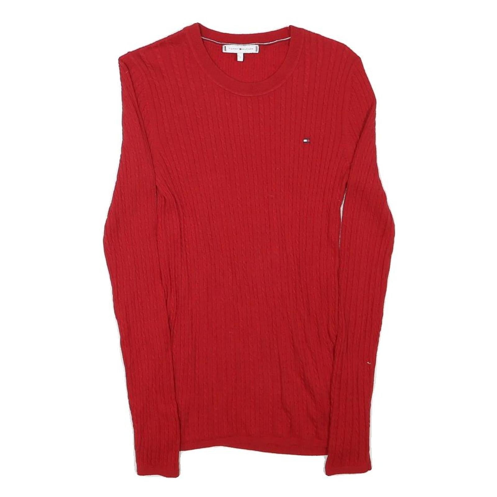 TOMMY HILFIGER Womens Red Patterned Jumper Crew Neck Basic Knit S Casual Refurbished - N/A refurbished available on Cerqular