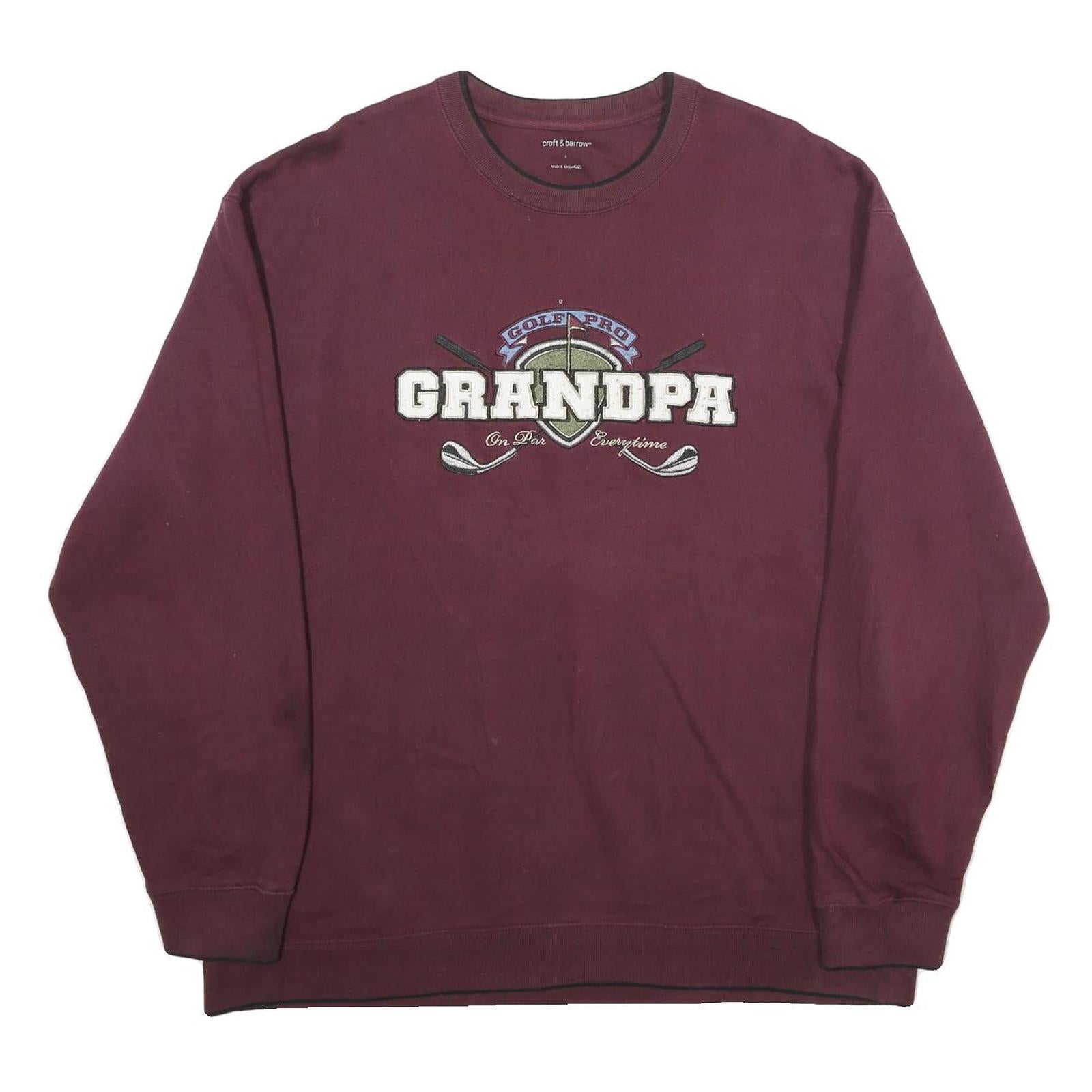 CROFT & BARROW Mens Maroon Golf Pro Grandpa Crew Neck L Cotton Blend Sweatshirt Refurbished - N/A refurbished available on Cerqular