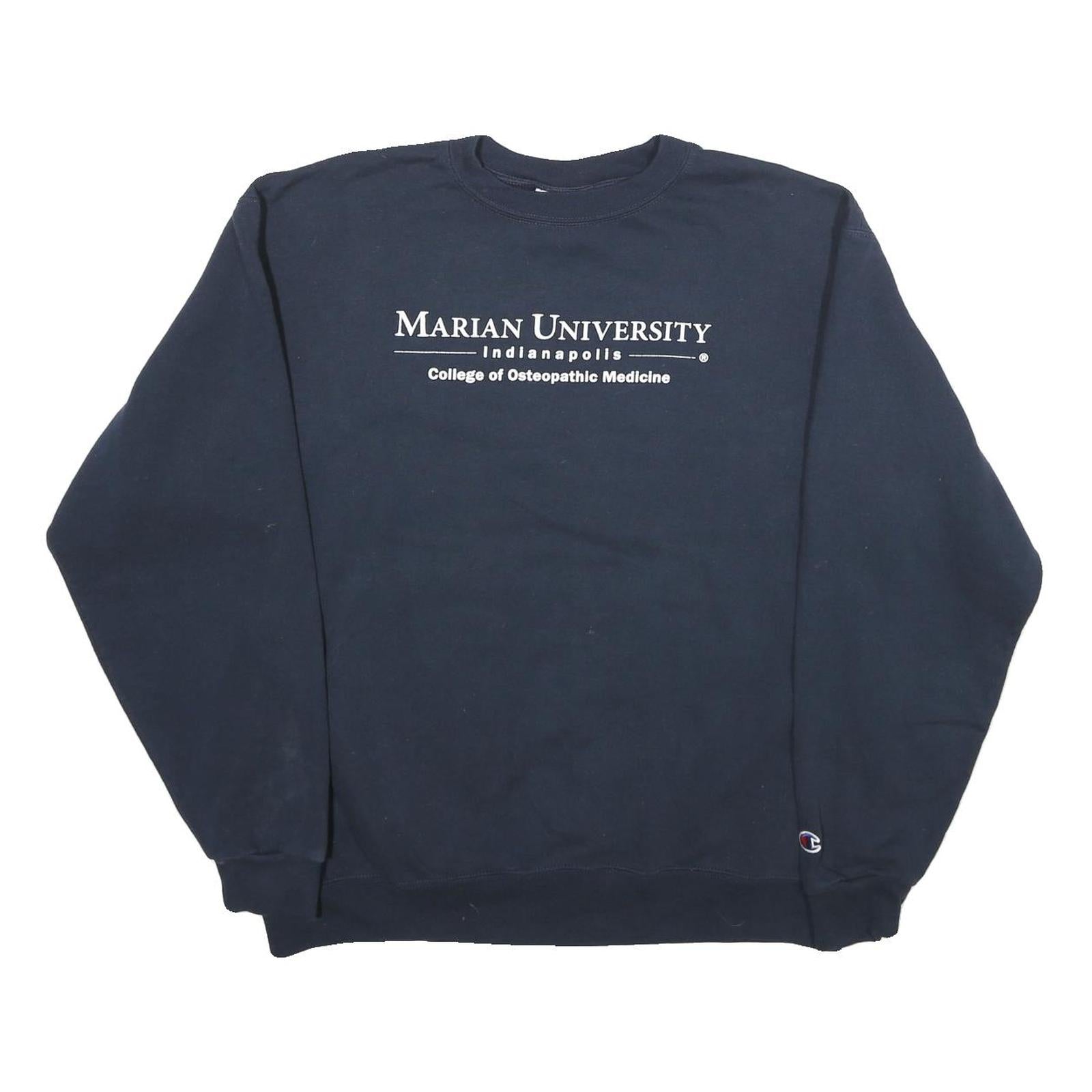 CHAMPION Mens Navy Marian University College Sweatshirt L Cotton Blend Crew Neck Refurbished - N/A refurbished available on Cerqular