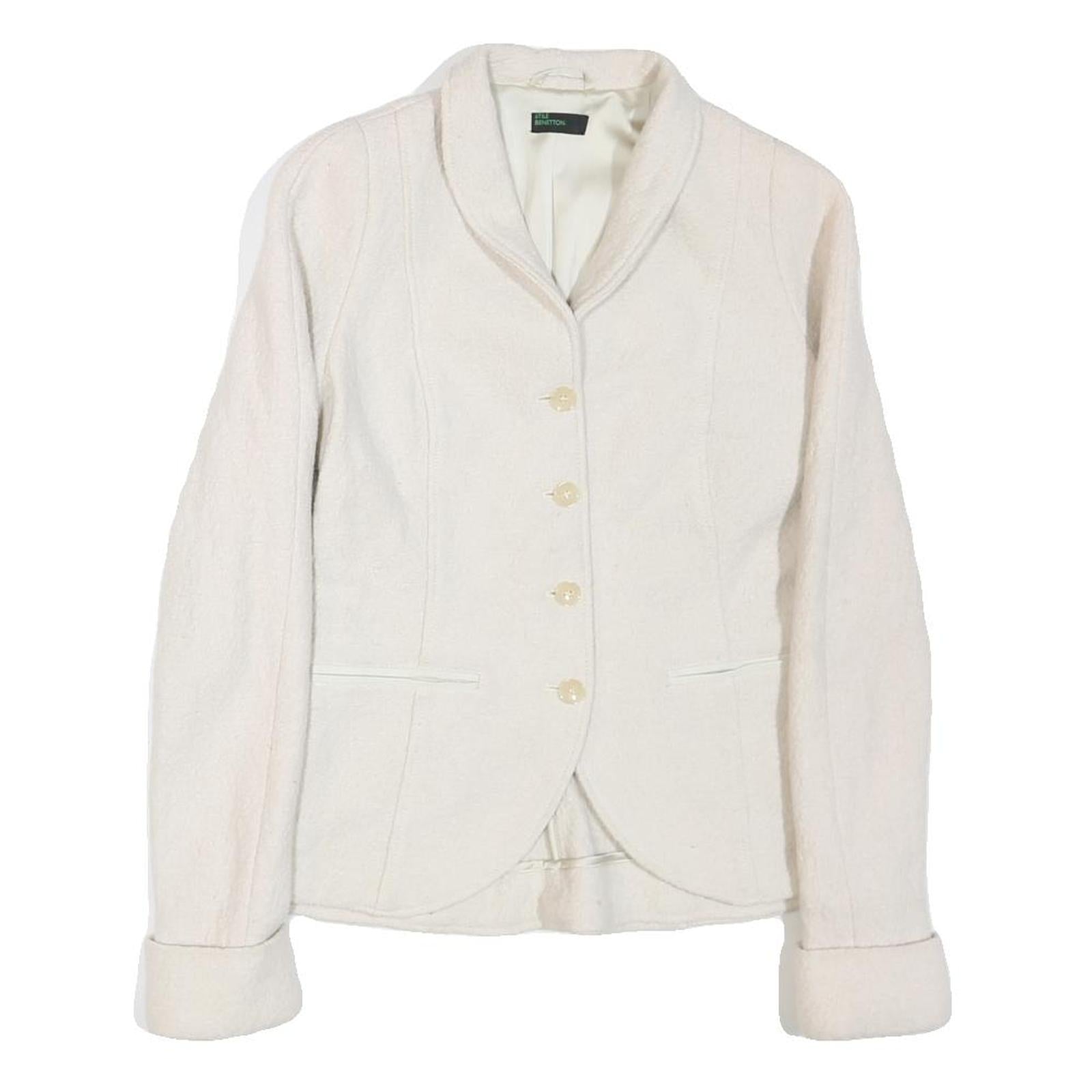 STILE BENETTON Womens White Jacket S Cotton Blend Button Closure Plain Classic Refurbished - N/A refurbished available on Cerqular