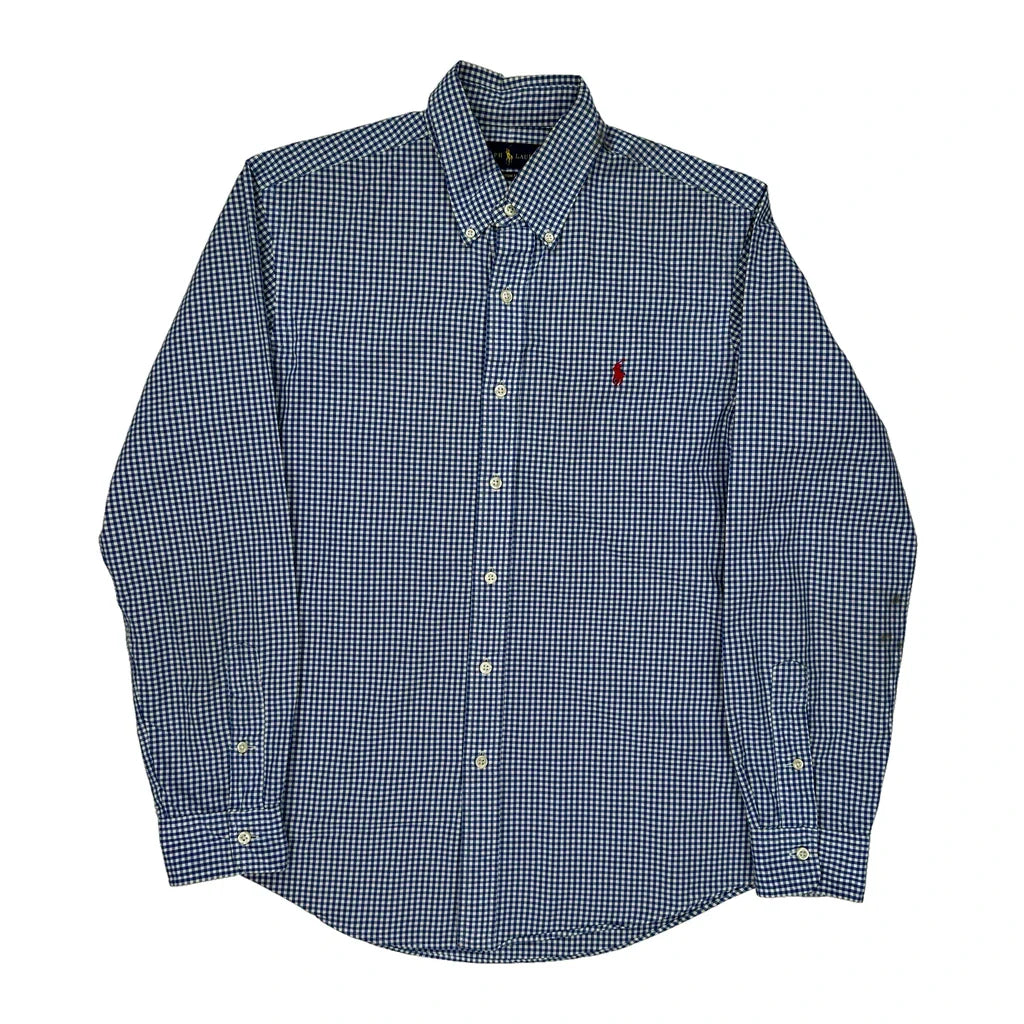 Ralph Lauren Checked Shirt - Medium Blue Cotton Refurbished - Thrifted (note: this is a term often used to describe second- refurbished available on Cerqular