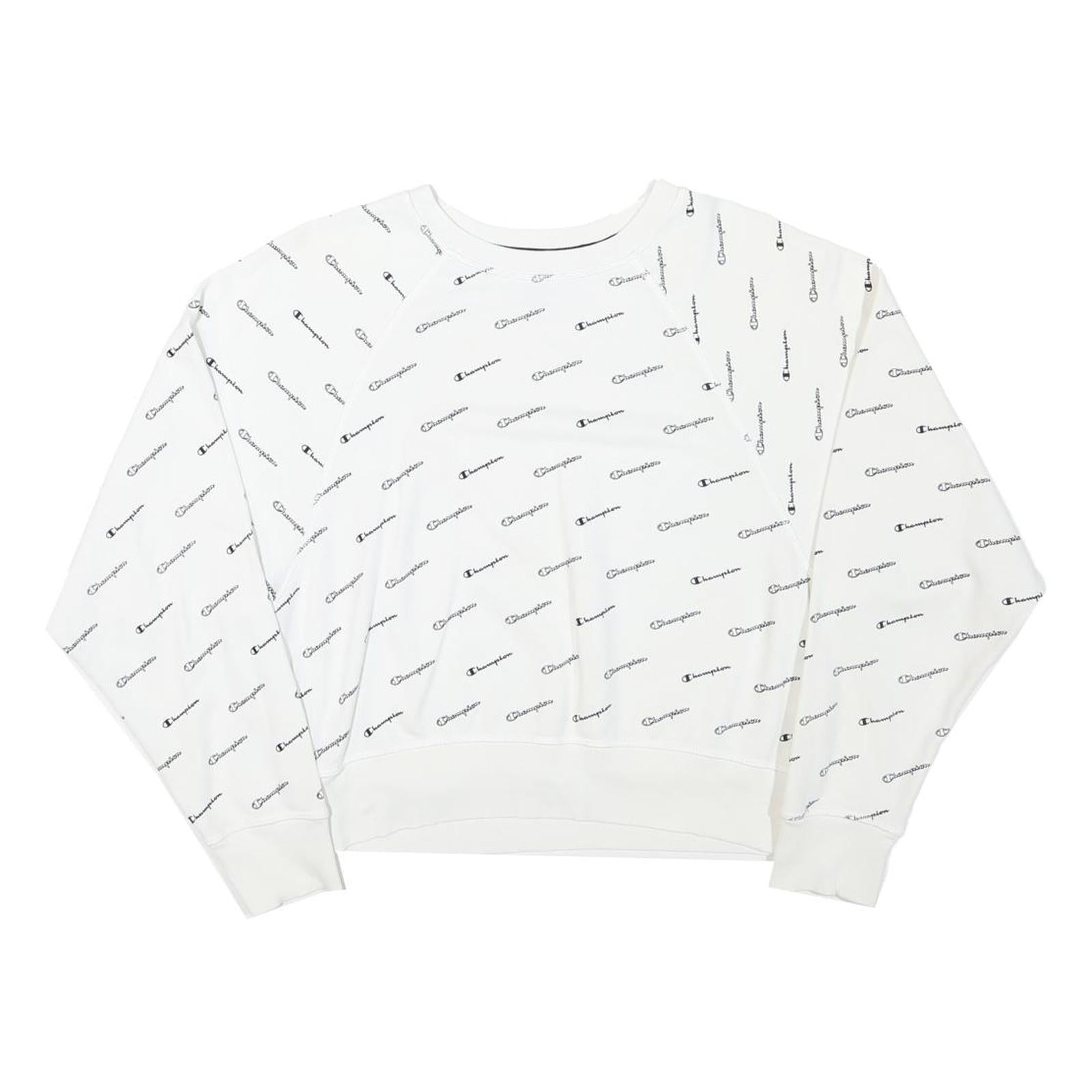 CHAMPION Womens White All Over Logo Crew Neck M Cotton Blend Sweatshirt Refurbished - N/A refurbished available on Cerqular