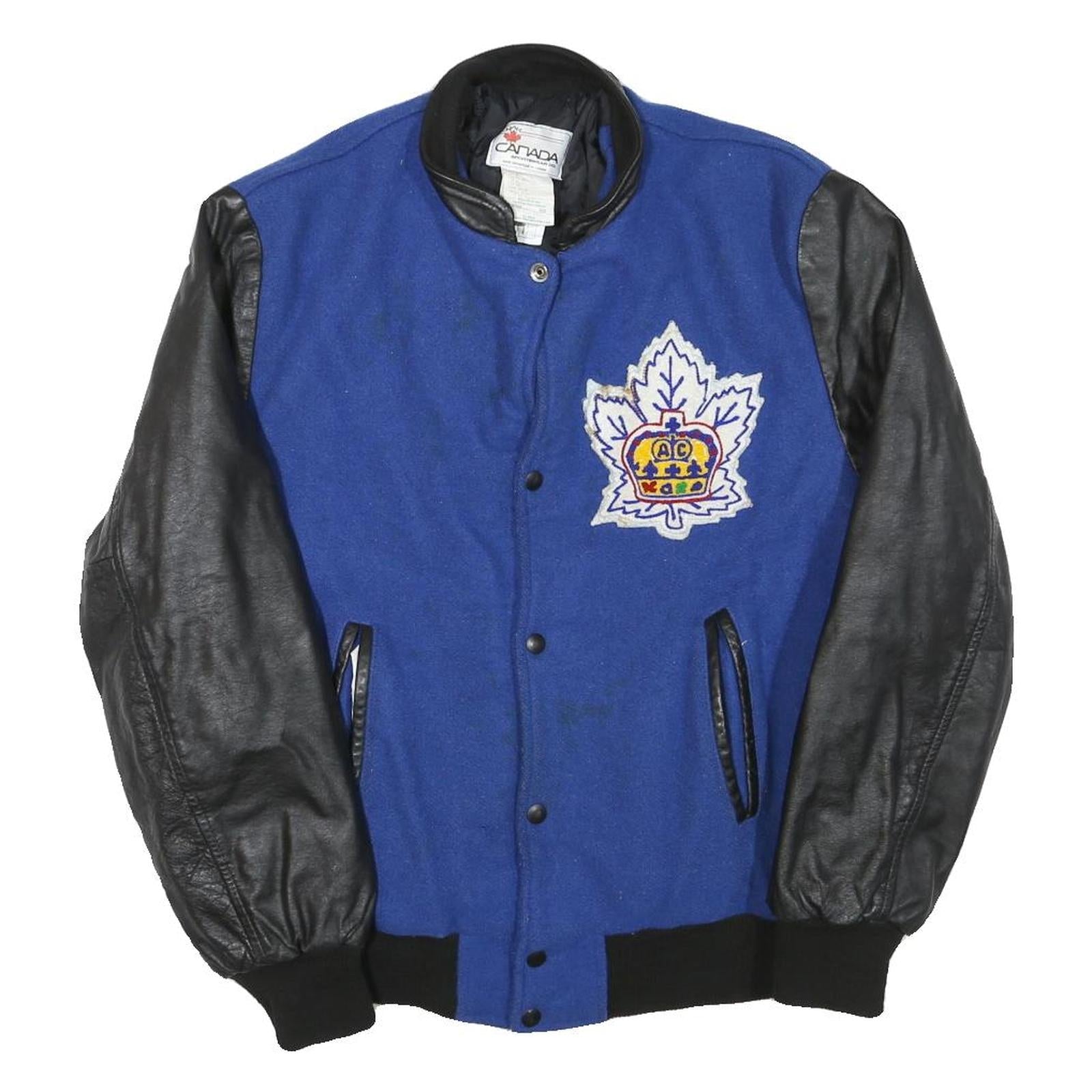 Buy CANADA Mens Blue & Black Wool Blend Button Jacket L Leather Sleeves Varsity Refurbished - $64.99 CANADA Mens Blue & Black Wool Blend Button Jacket L Leather Sleeves Varsity Refurbished - N/A refurbished available on Cerqular