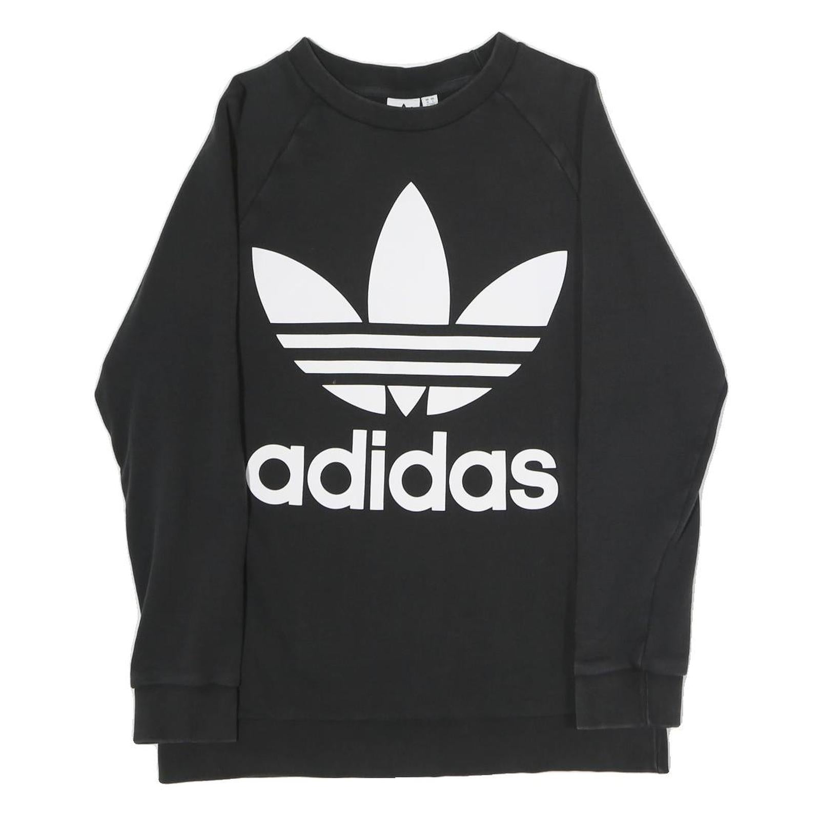 ADIDAS Womens Black Crew Neck UK 10 Sweatshirt Cotton Blend Logo Pullover Refurbished - N/A refurbished available on Cerqular