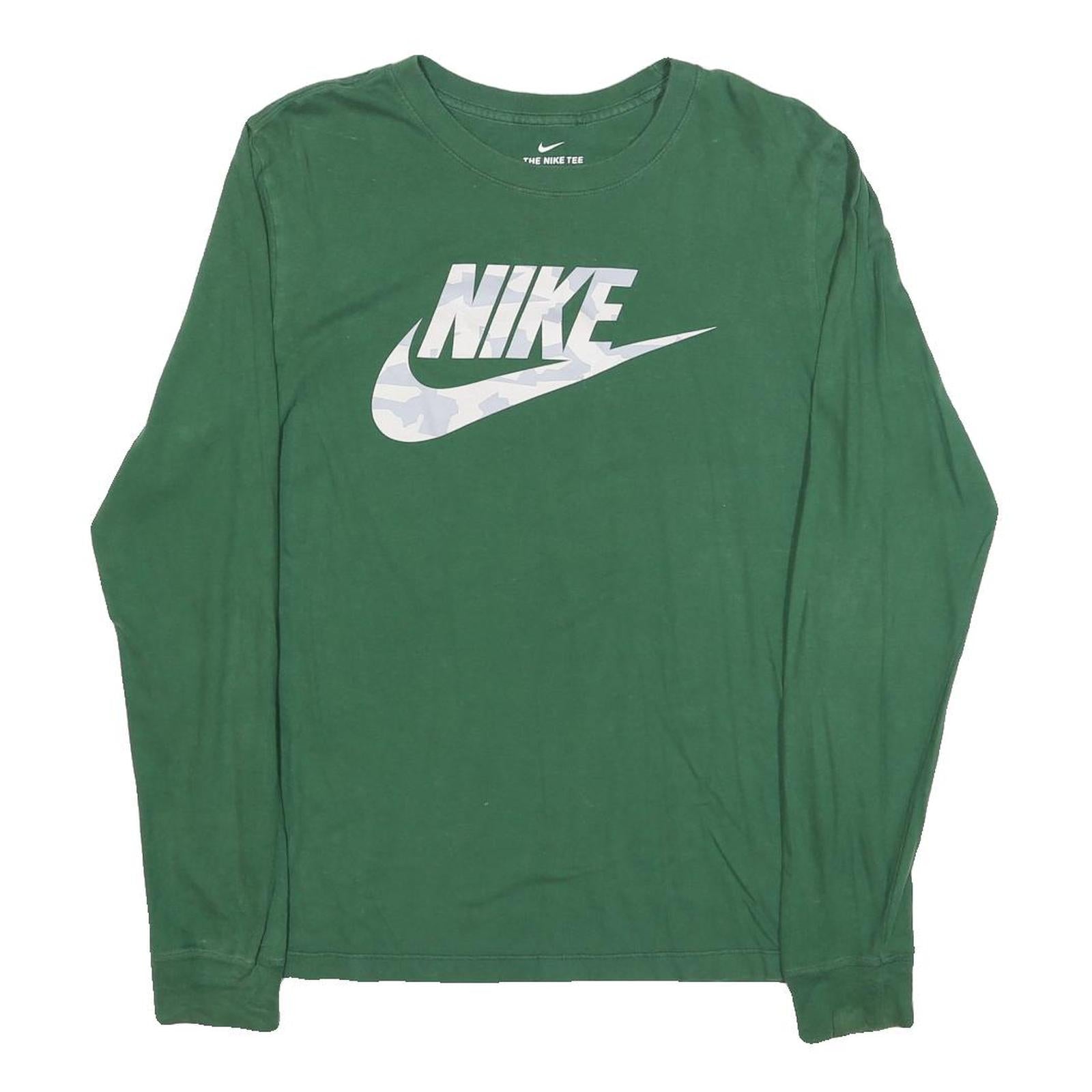 NIKE Mens Green Long Sleeve Crew Neck Cotton Blend T-Shirt S Logo Camouflage Refurbished - N/A refurbished available on Cerqular