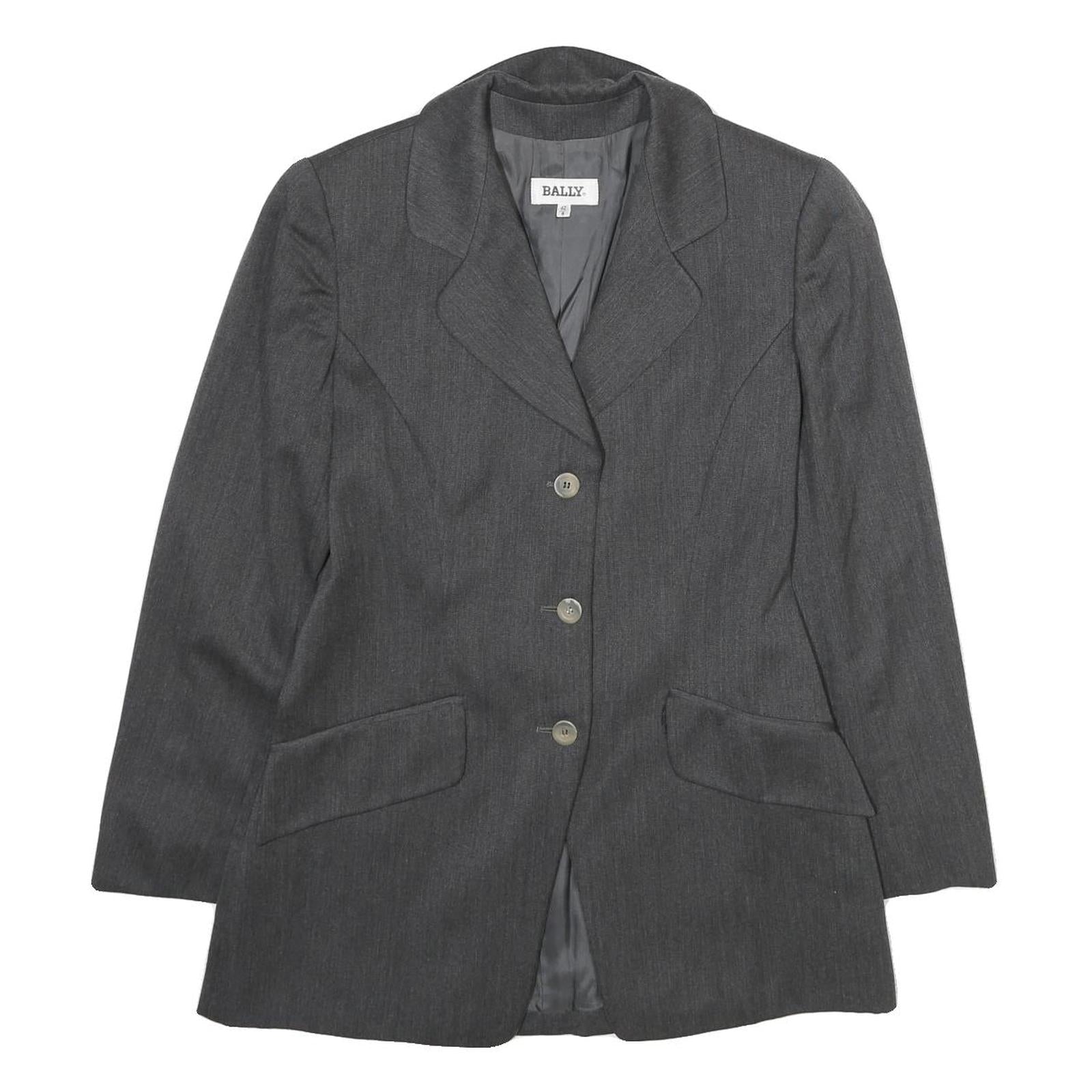 BALLY Womens Grey Wool Classic Jacket UK 8 Button Closure Tailored Plain Refurbished - N/A refurbished available on Cerqular