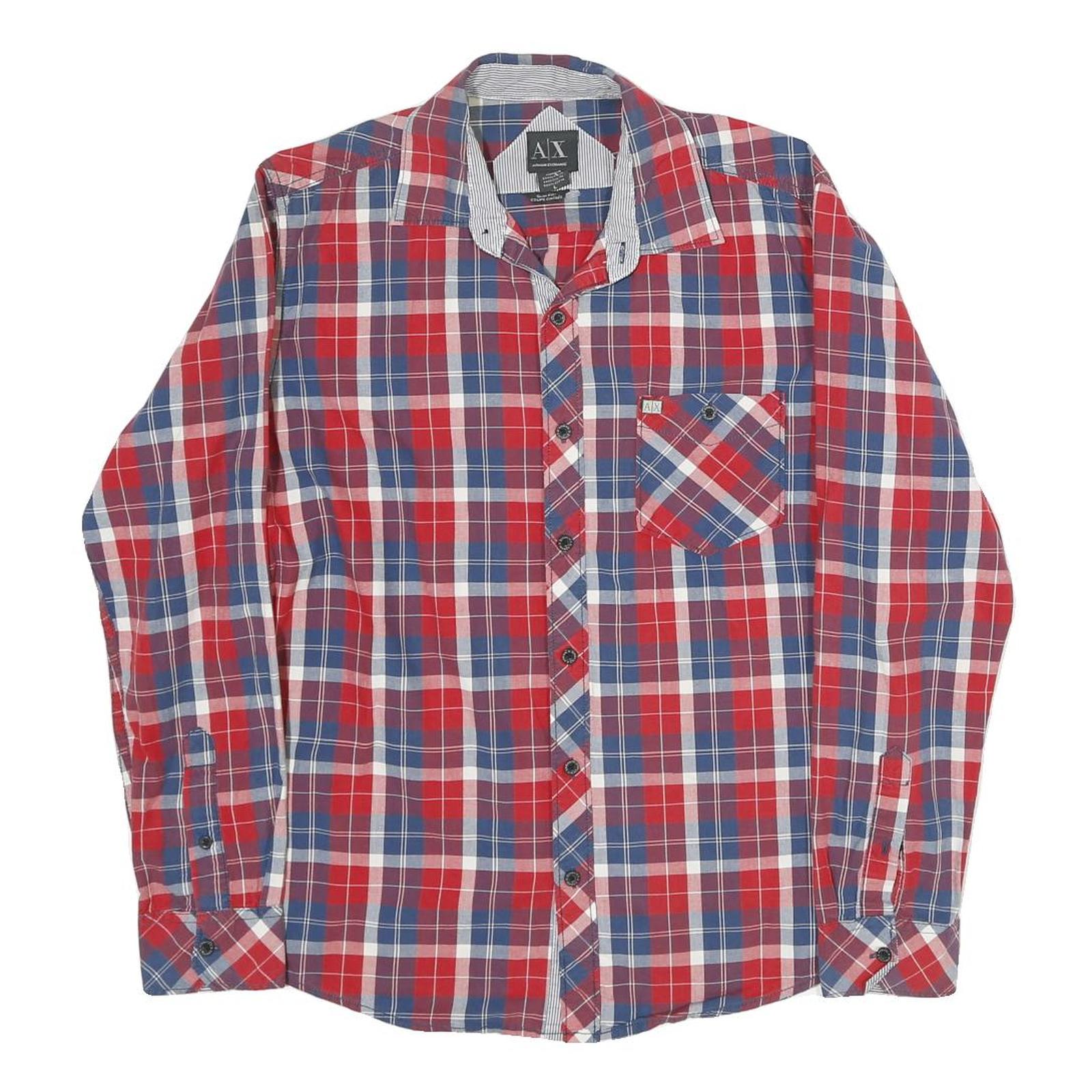 ARMANI EXCHANGE Mens Red Blue White Check Shirt L Casual Cotton Long Sleeve Refurbished - N/A refurbished available on Cerqular