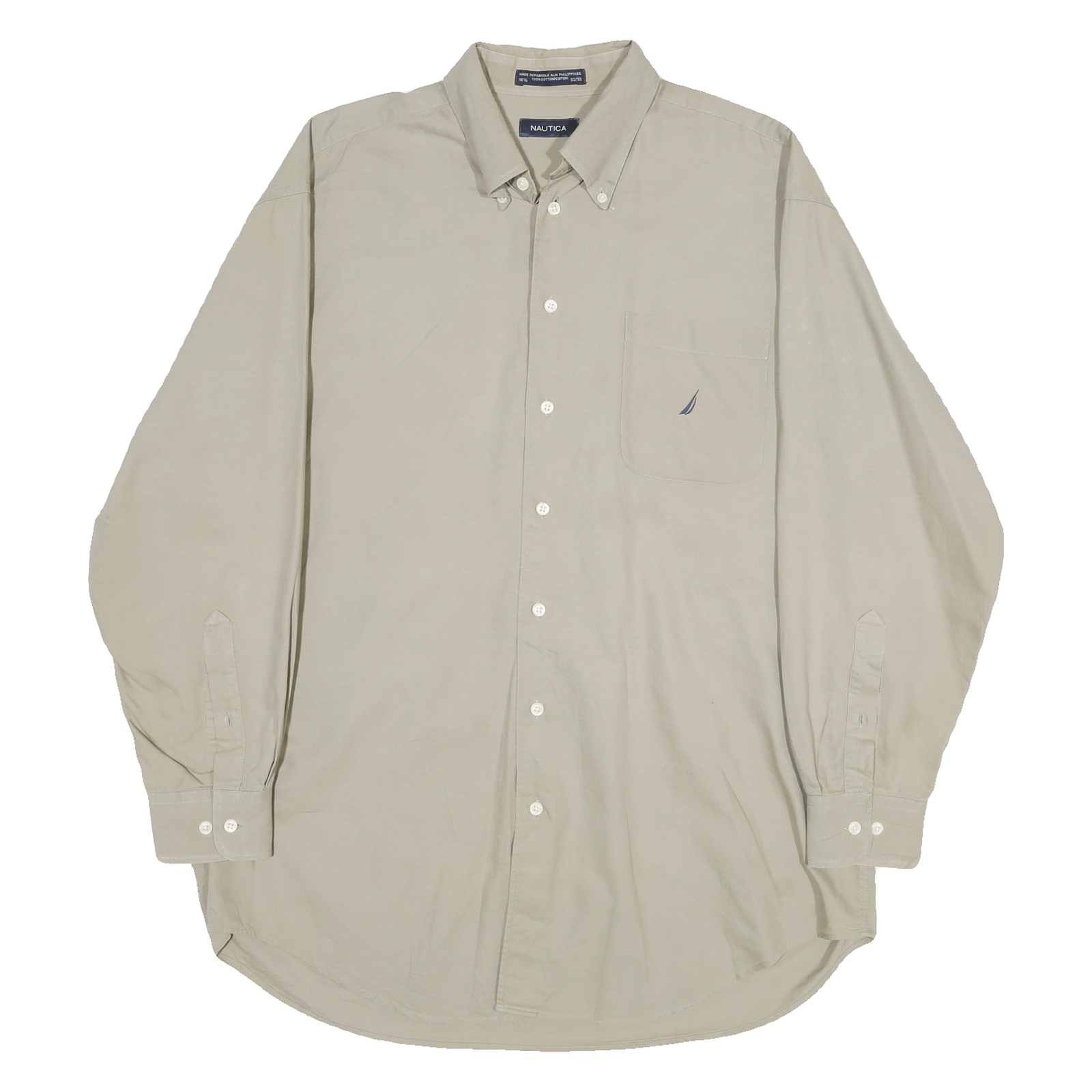 NAUTICA Mens Beige Button Down Shirt XL Cotton Classic Long Sleeve Casual Refurbished - N/A refurbished available on Cerqular