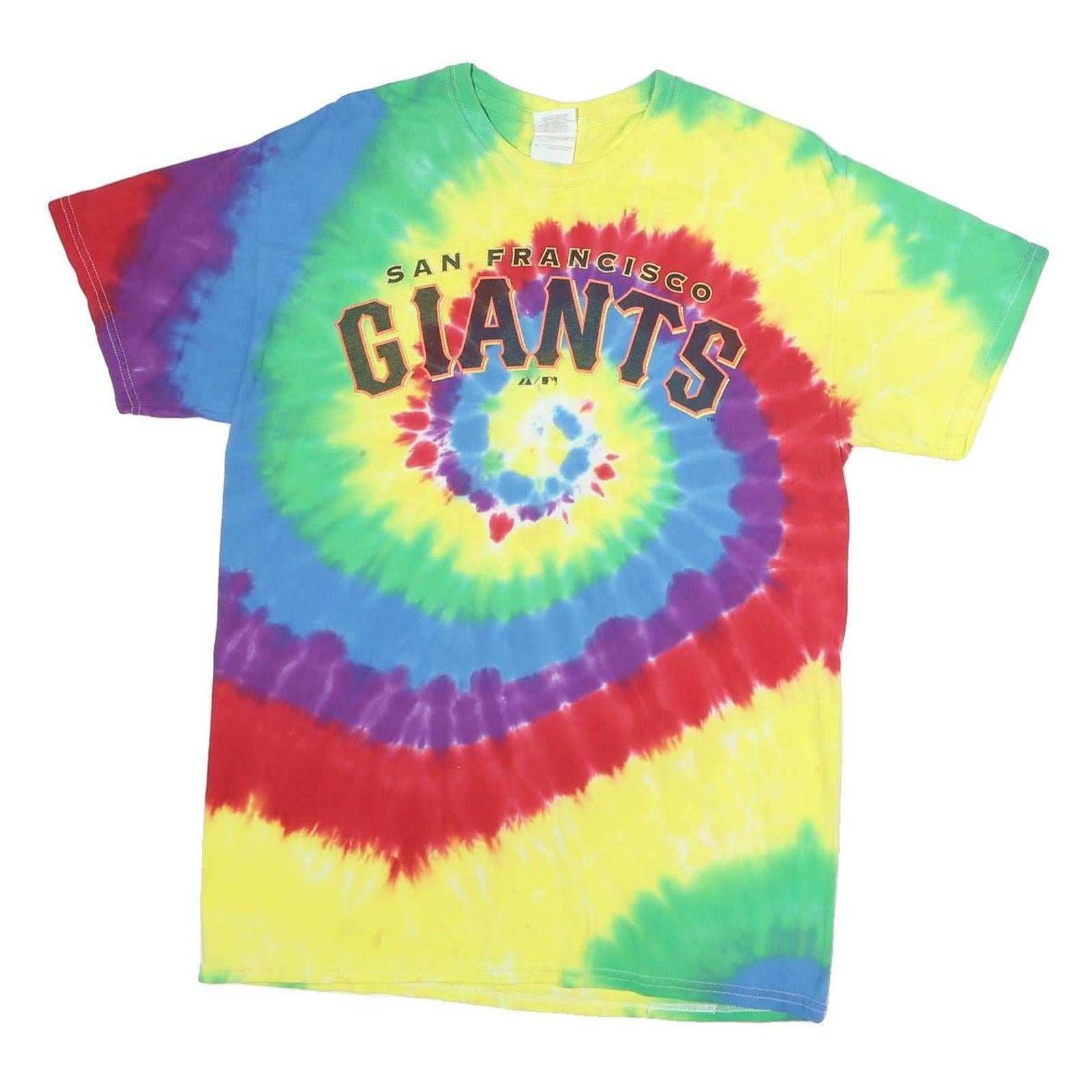 GILDAN Mens Yellow & Rainbow Tie Dye San Francisco Giants Graphic Short Sleeve Refurbished - N/A refurbished available on Cerqular