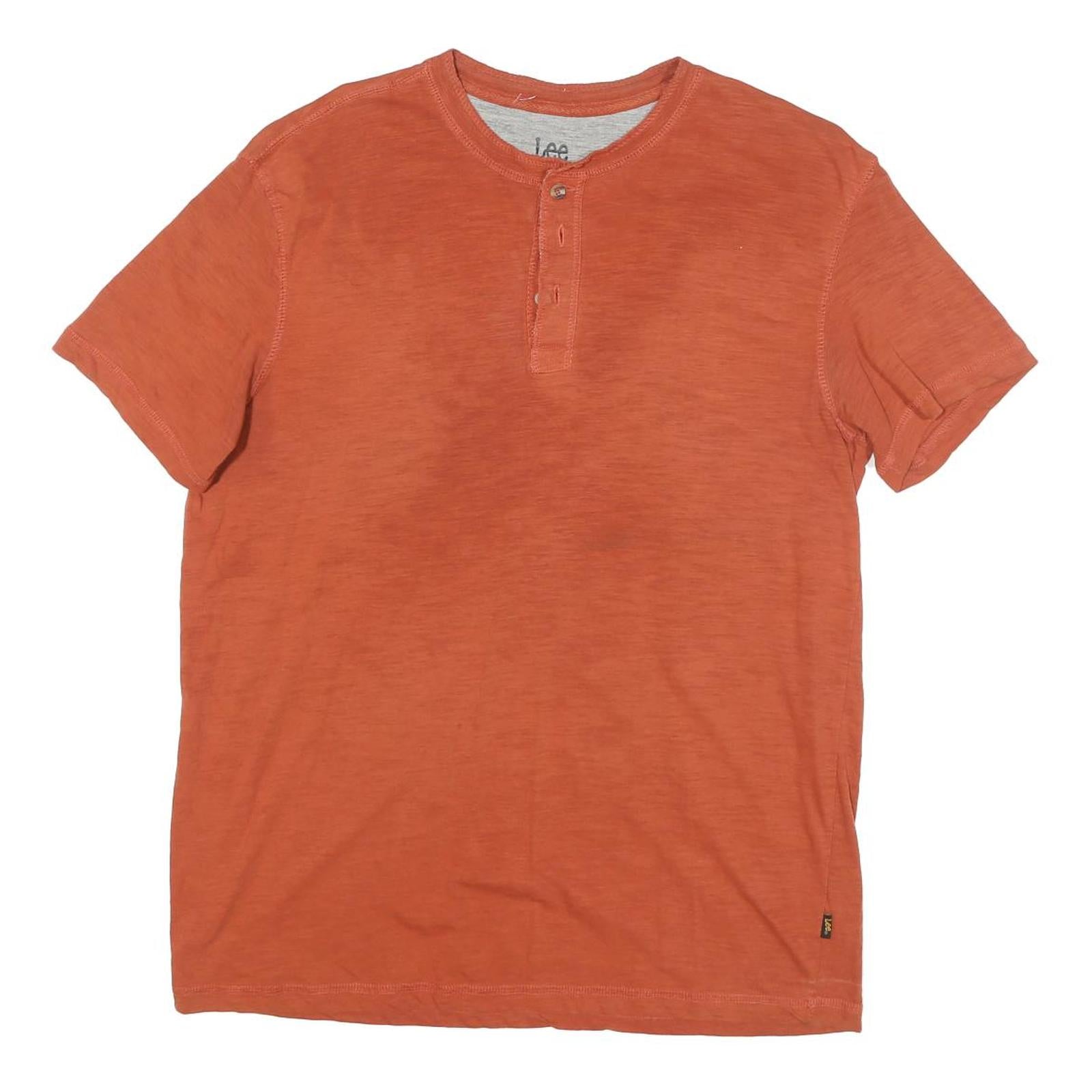 LEE Mens Rust Orange Henley T-Shirt L Cotton Blend Short Sleeve Crew Neck Casual Refurbished - N/A refurbished available on Cerqular
