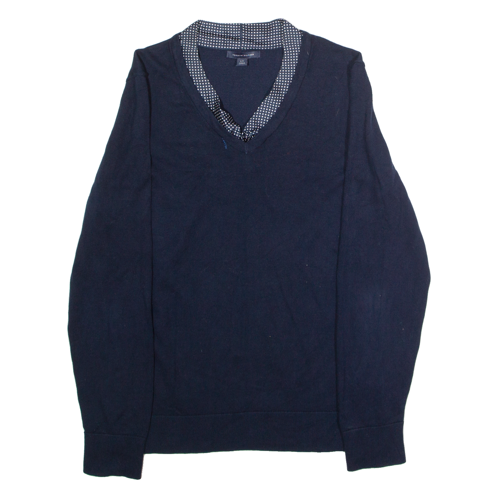 TOMMY HILFIGER Womens Jumper Blue V-Neck Tight Knit L Refurbished - N/A refurbished available on Cerqular