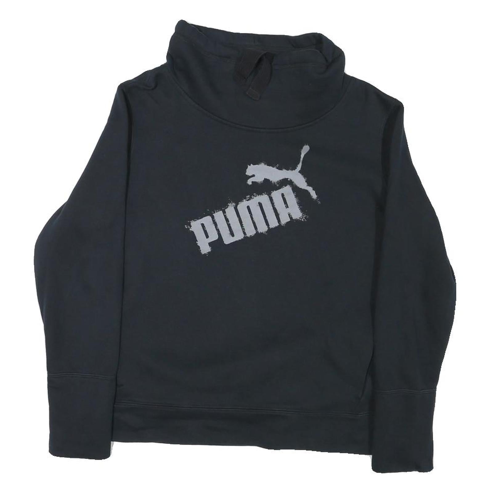 PUMA Womens Black Cotton Blend Funnel Neck Sweatshirt M Logo Print Casual Refurbished - N/A refurbished available on Cerqular