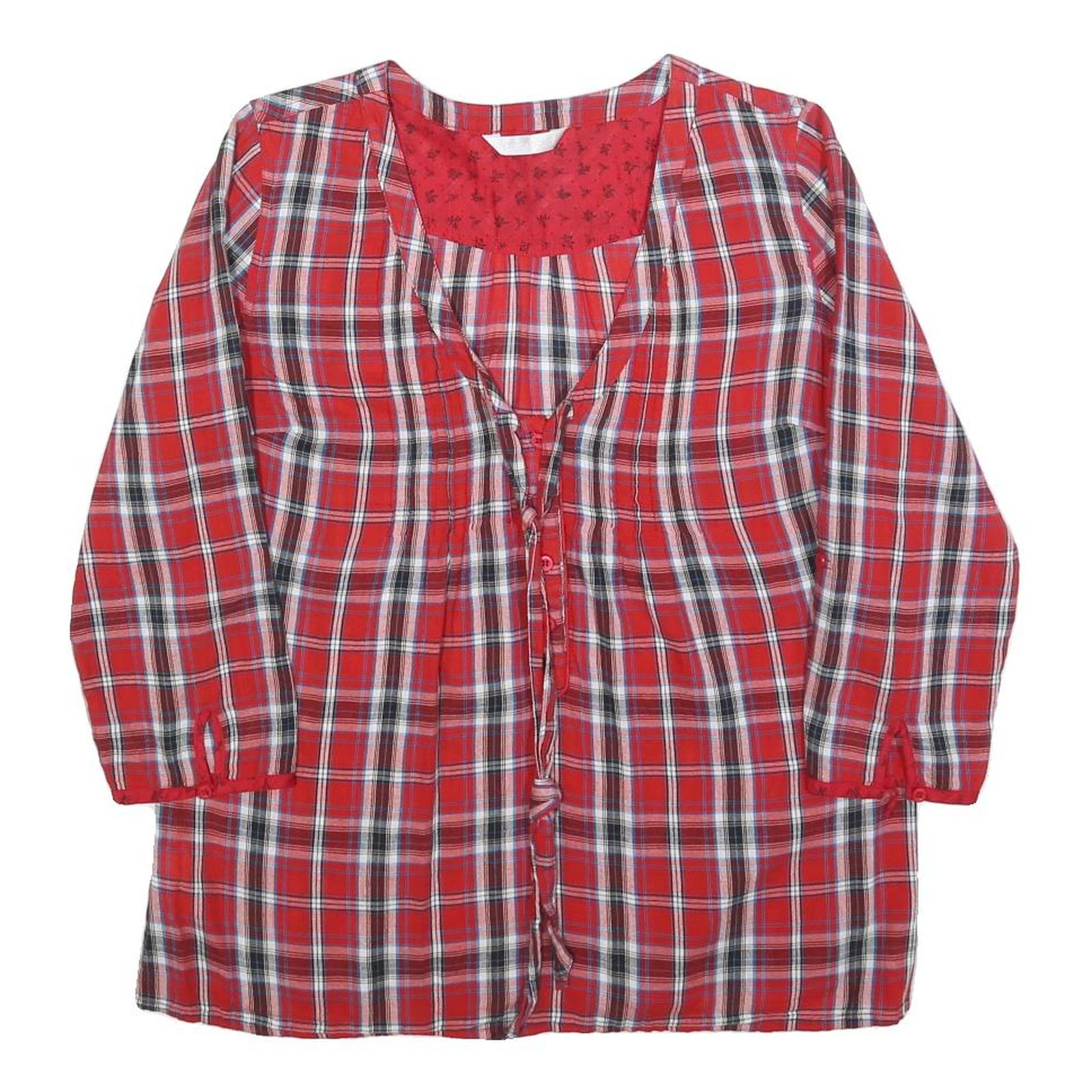 PROMOD Womens Red Checked Printed Blouse Long Sleeve Round Neck UK 12 Casual Refurbished - N/A refurbished available on Cerqular