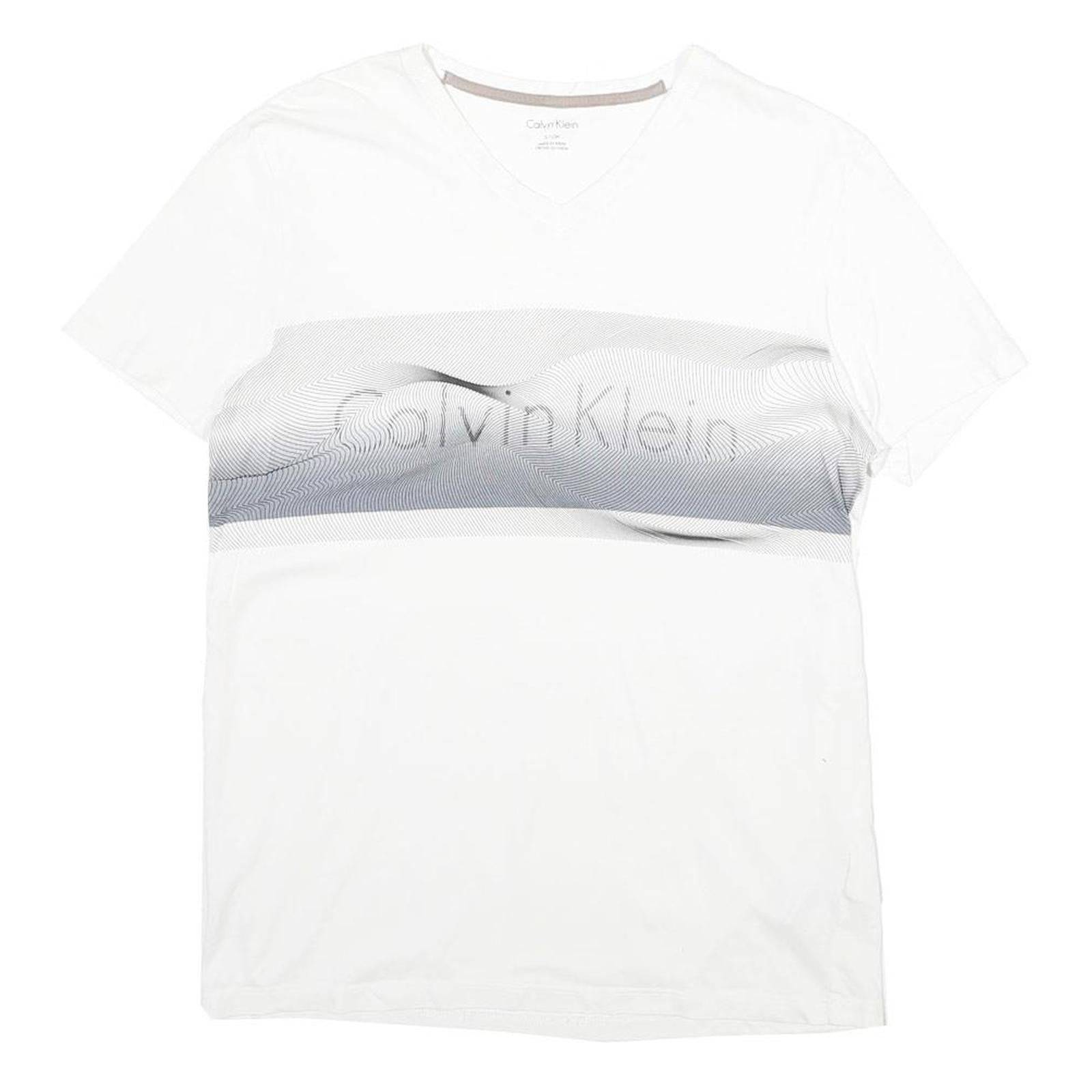 CALVIN KLEIN Mens White Grey Graphic T-Shirt S V-Neck Short Sleeve Classic Fit Refurbished - N/A refurbished available on Cerqular