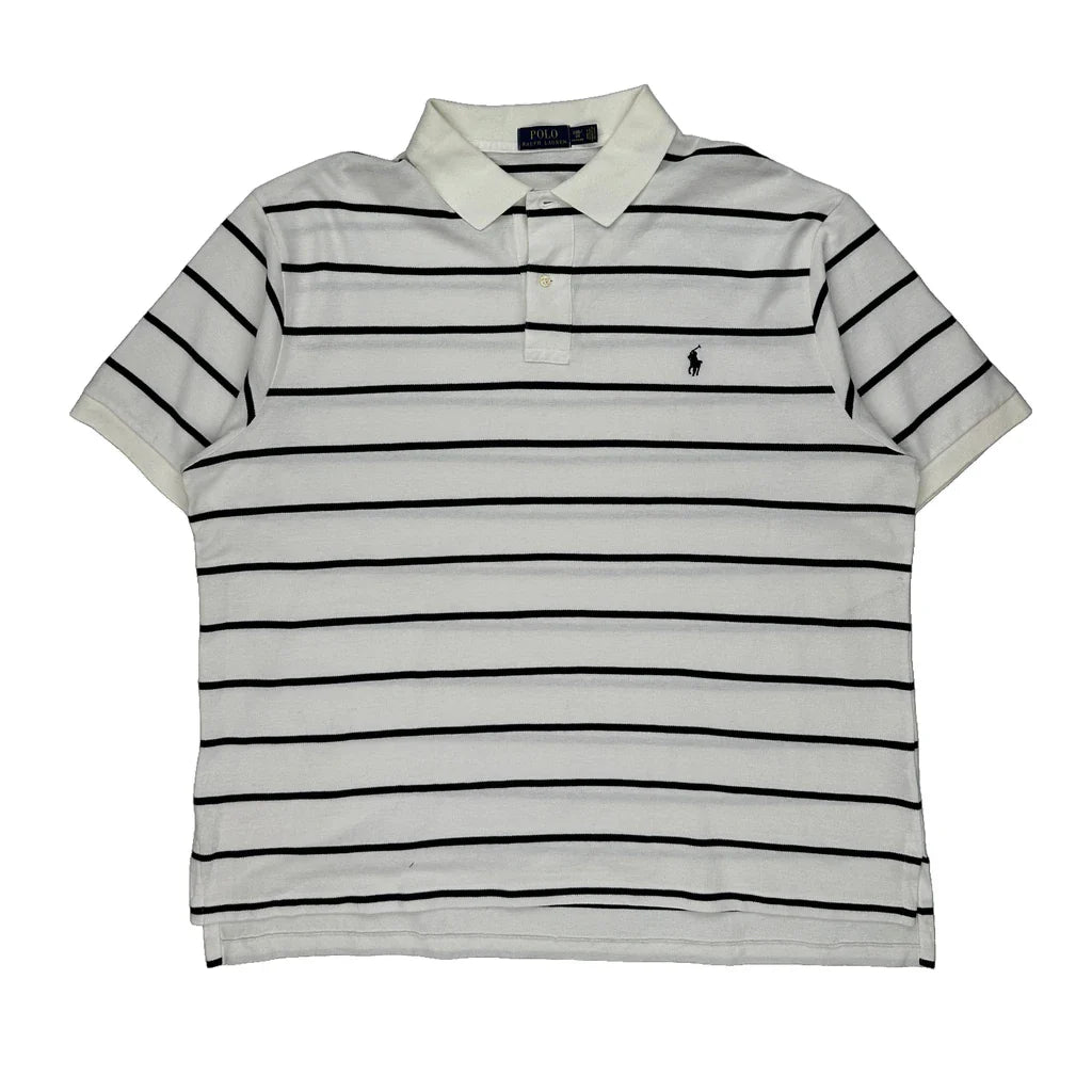 Polo By Ralph Lauren Striped Polo Shirt - 2XL White Cotton Refurbished - Thrifted (note: this is a term often used to describe second- refurbished available on Cerqular