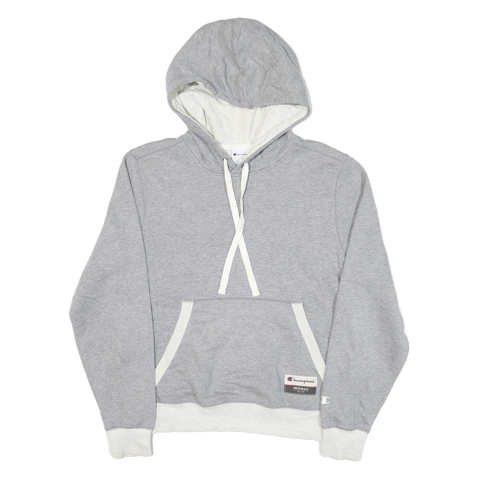 CHAMPION Mens Grey & Cream Hoodie S Cotton Blend Pullover Drawstring Casual Refurbished - N/A refurbished available on Cerqular