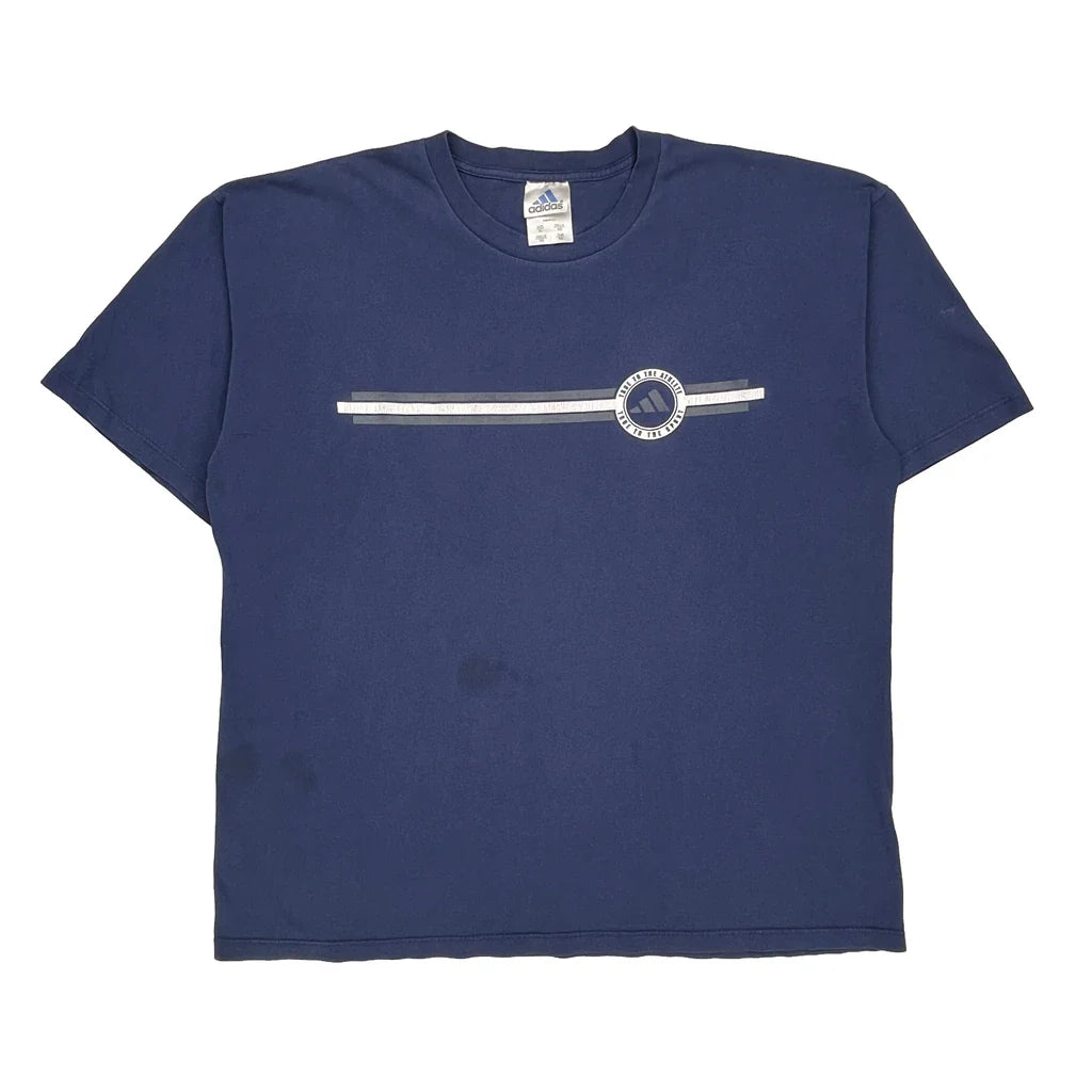 Adidas T-Shirt - XL Blue Cotton Refurbished - Thrifted (note: this is a term often used to describe second- refurbished available on Cerqular