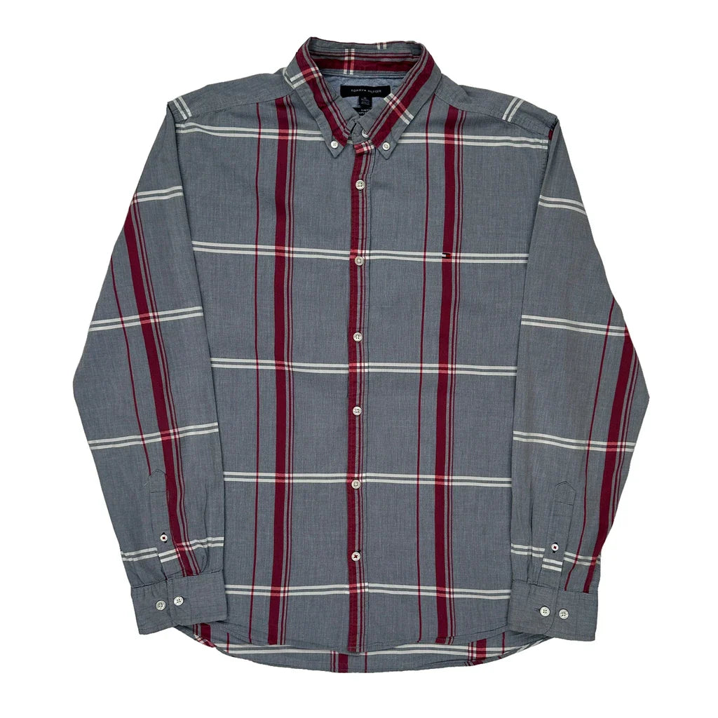 Tommy Hilfiger Slim Fit Shirt - XL Grey Cotton Refurbished - Thrifted (note: this is a term often used to describe second- refurbished available on Cerqular