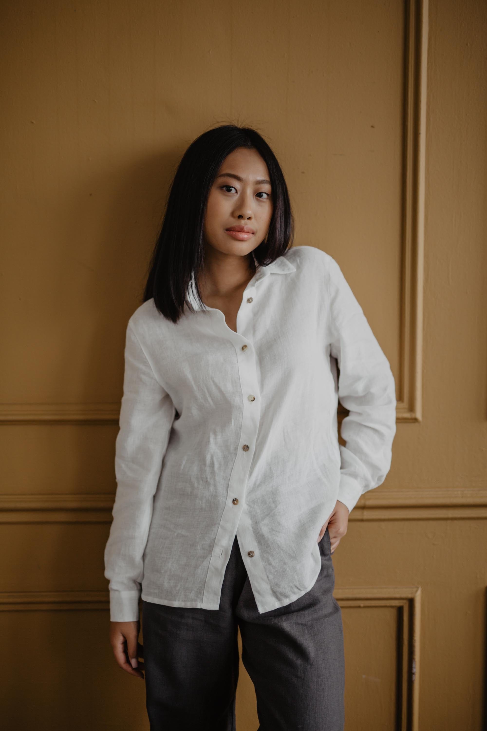 Nordkapp classic linen shirt in White | Size: S Refurbished - Amour Linen refurbished available on Cerqular