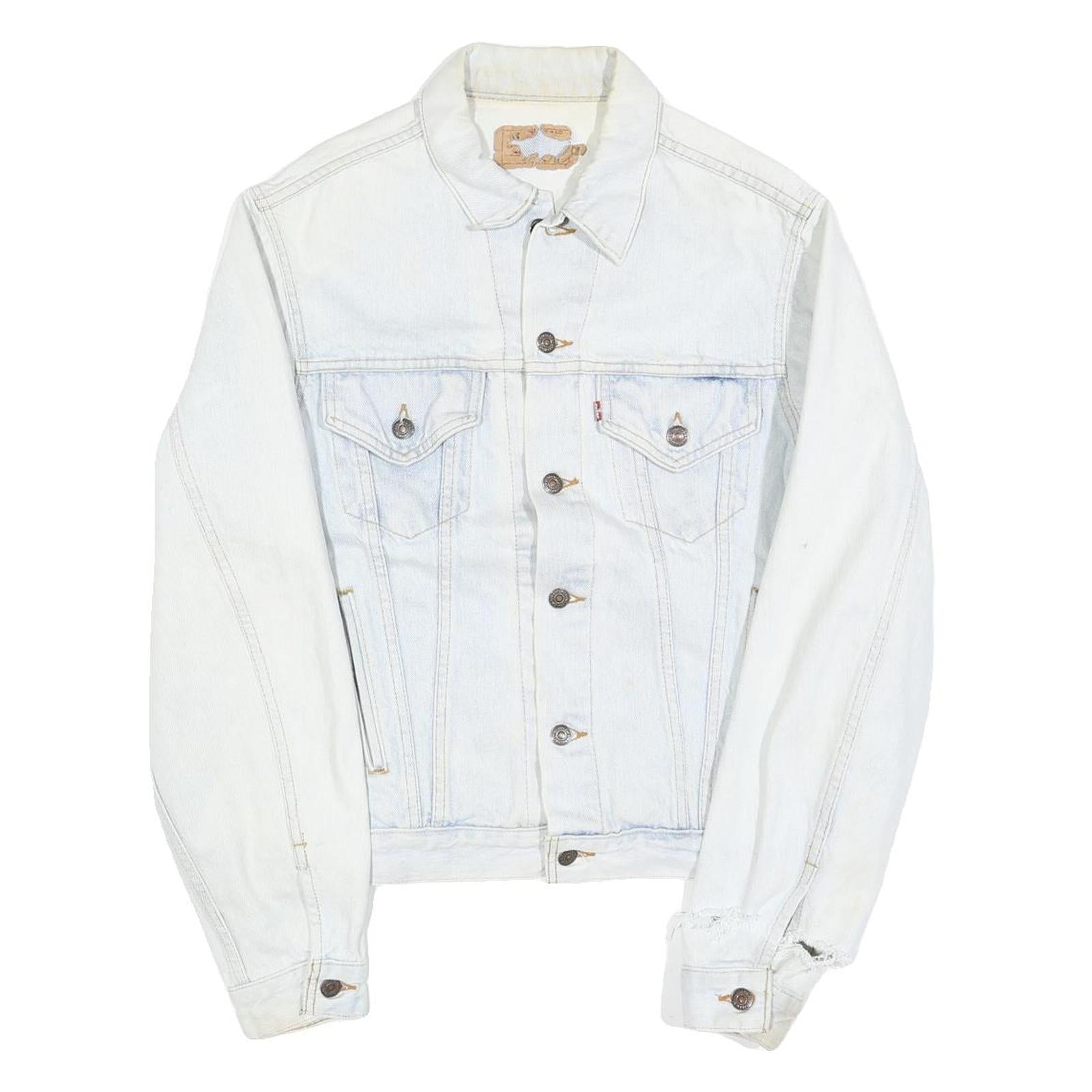 LEVI'S Womens White Denim Cotton Jacket XS Button Front Classic Fit Distressed Refurbished - N/A refurbished available on Cerqular
