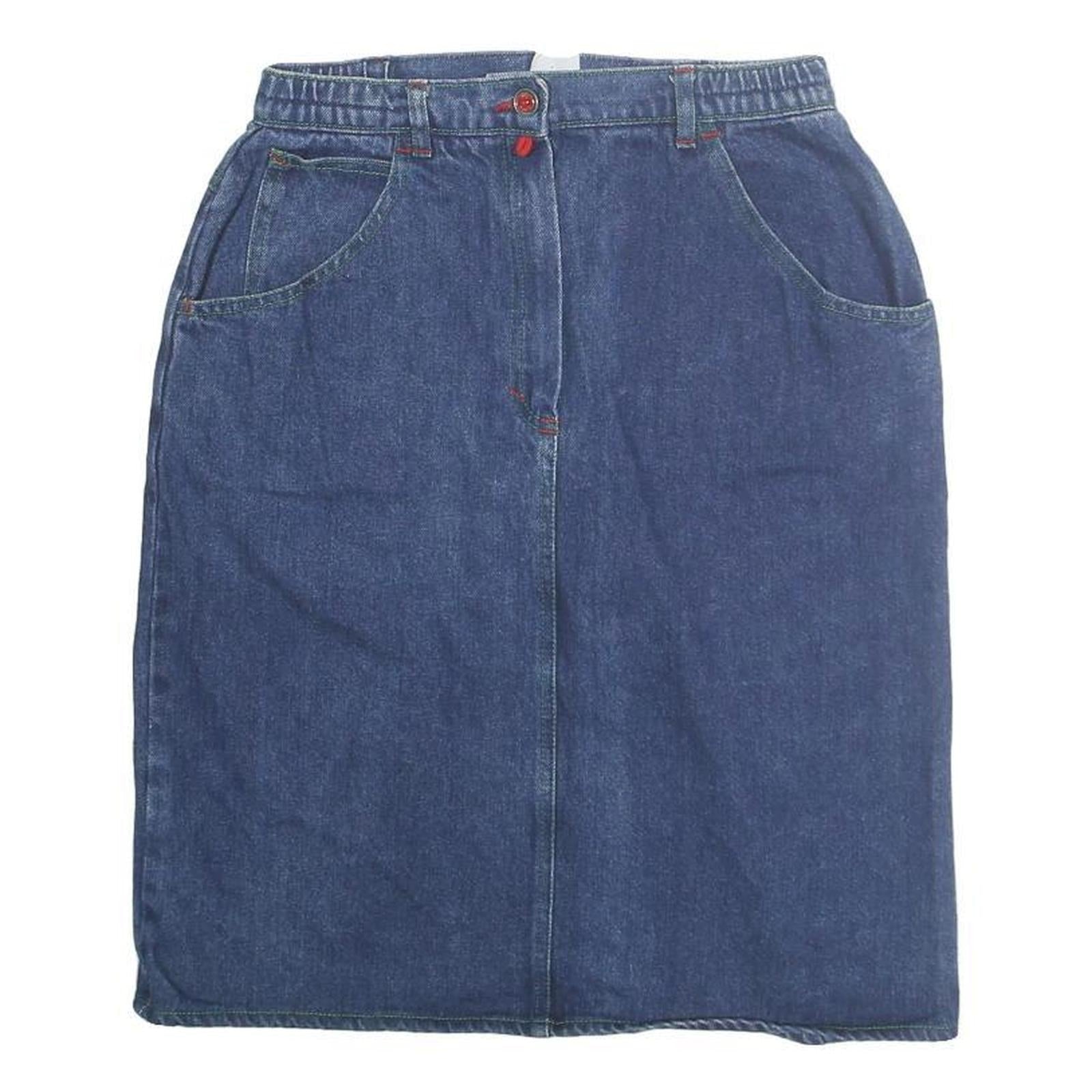 Womens Blue Denim Plain Midi Cotton Blend Skirt M Elastic Waist Pockets Refurbished - N/A refurbished available on Cerqular