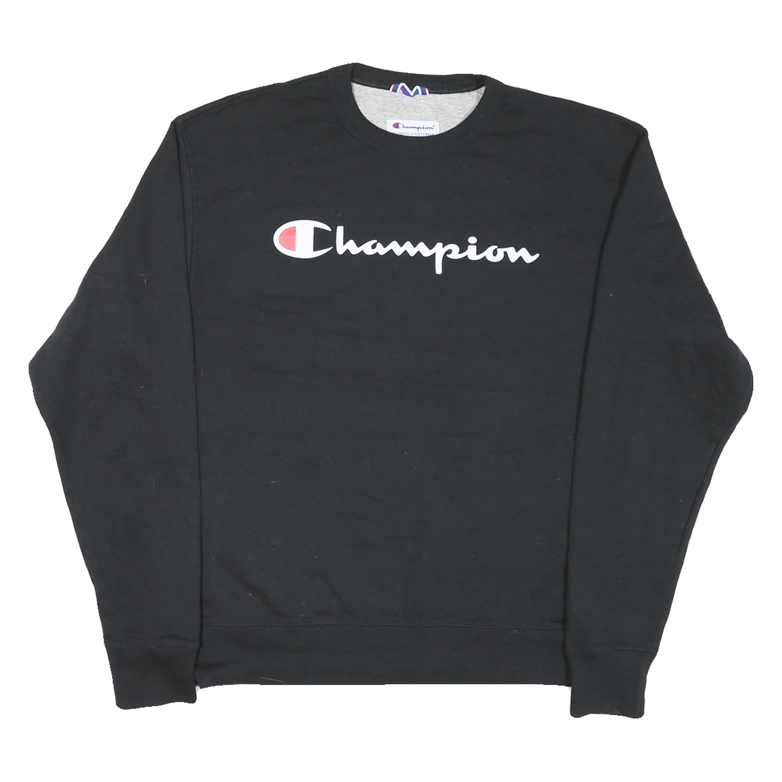 CHAMPION Mens Black Crew Neck M Logo Print Cotton Blend Sweatshirt Refurbished - N/A refurbished available on Cerqular