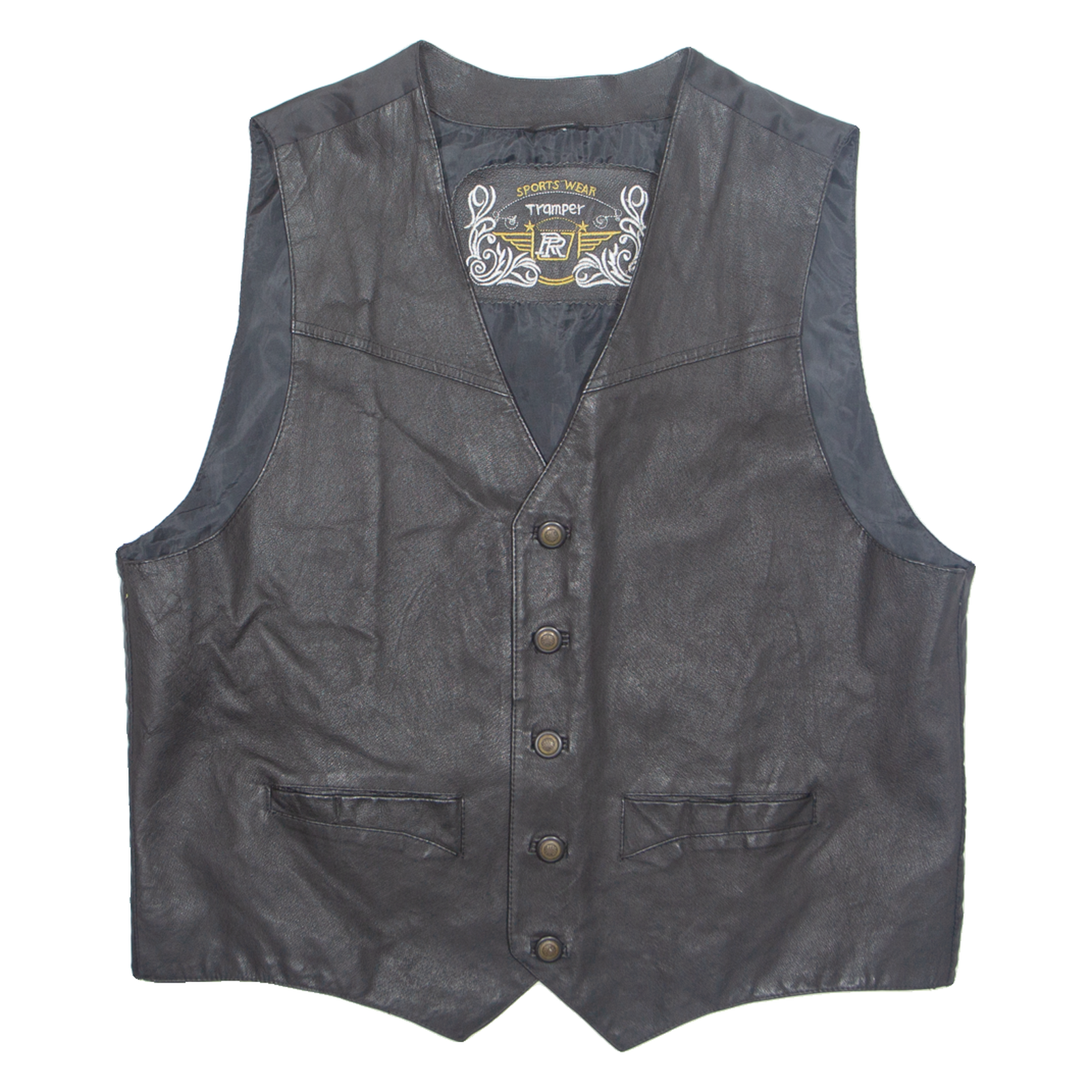 SPORTSWEAR TRAMPER Mens Biker Waistcoat Black Leather 90s XL Refurbished - N/A refurbished available on Cerqular