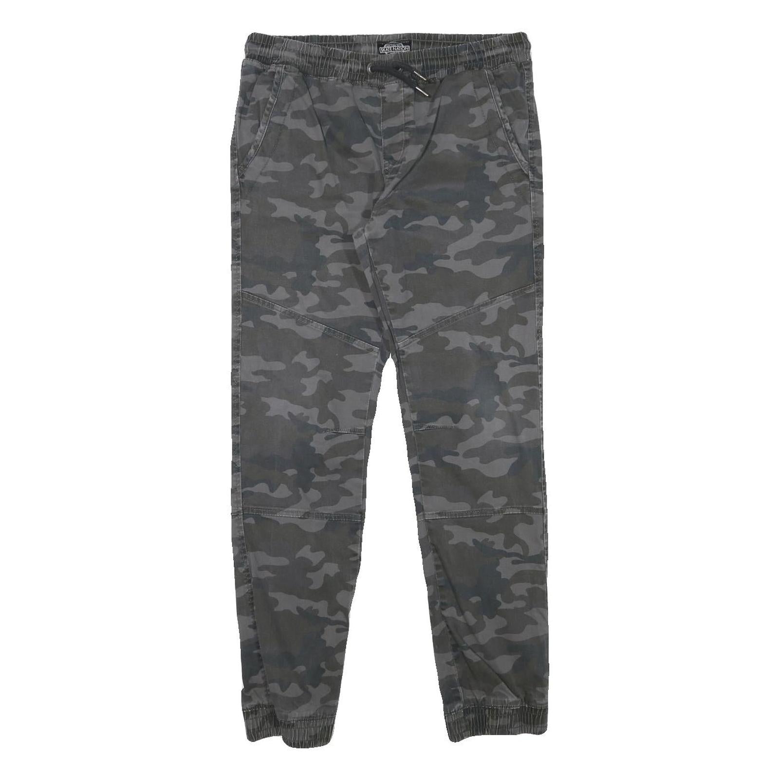 SKATE NATION Mens Slim Drawstring Cotton Blend Grey Camouflage Trousers W29 L28 Refurbished - N/A refurbished available on Cerqular