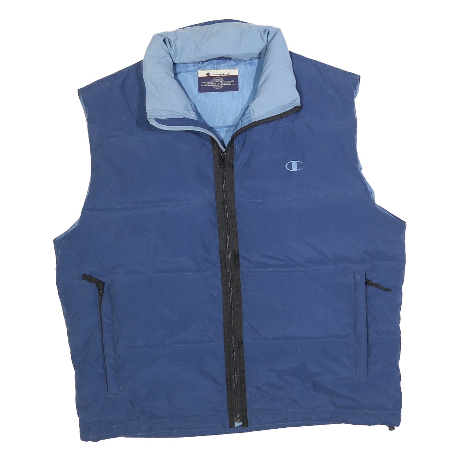 CHAMPION Mens Blue Sleeveless Jacket L Polyester Zip Plain Outdoor Casual Refurbished - N/A refurbished available on Cerqular