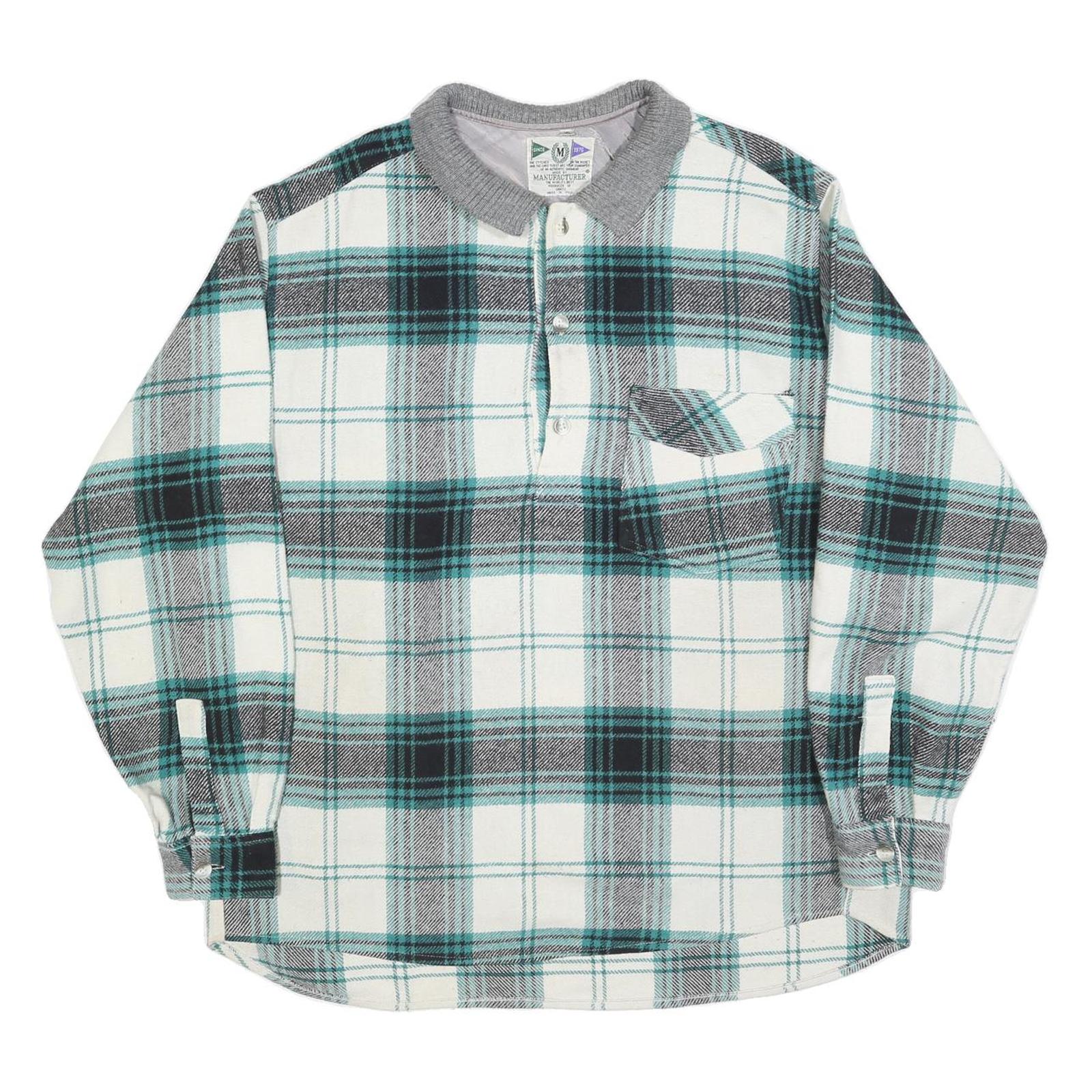 MANUFACTURER Mens White & Teal Check Long Sleeve XL Polo Shirt Classic Fit Refurbished - N/A refurbished available on Cerqular
