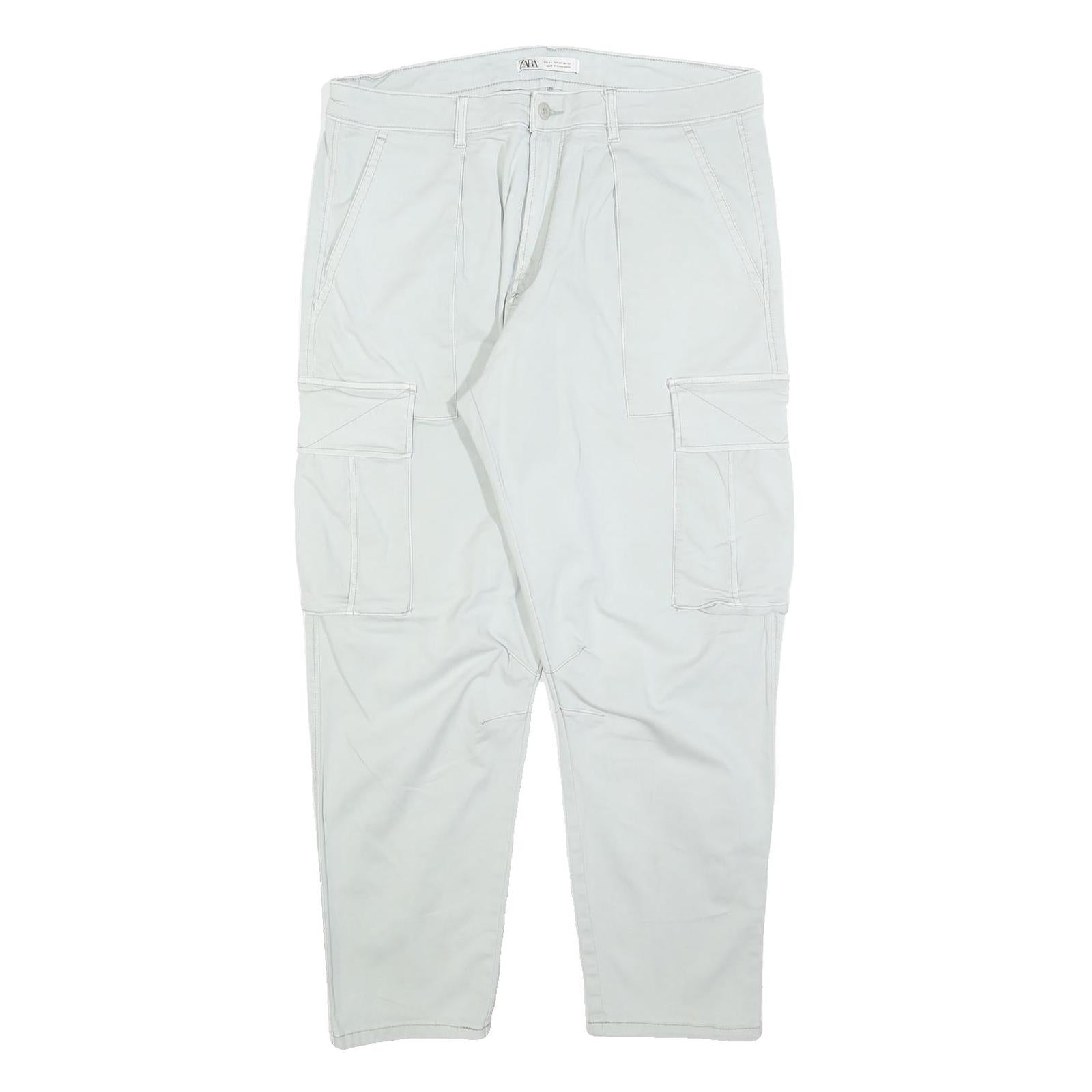 ZARA Womens Cotton Blend White Regular Cargo Trousers W34 L26 Casual Zip Refurbished - N/A refurbished available on Cerqular