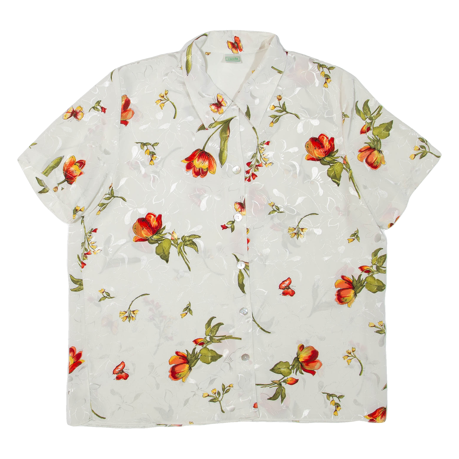 CANDA Womens Printed Shirt White Collared Floral L Refurbished - N/A refurbished available on Cerqular