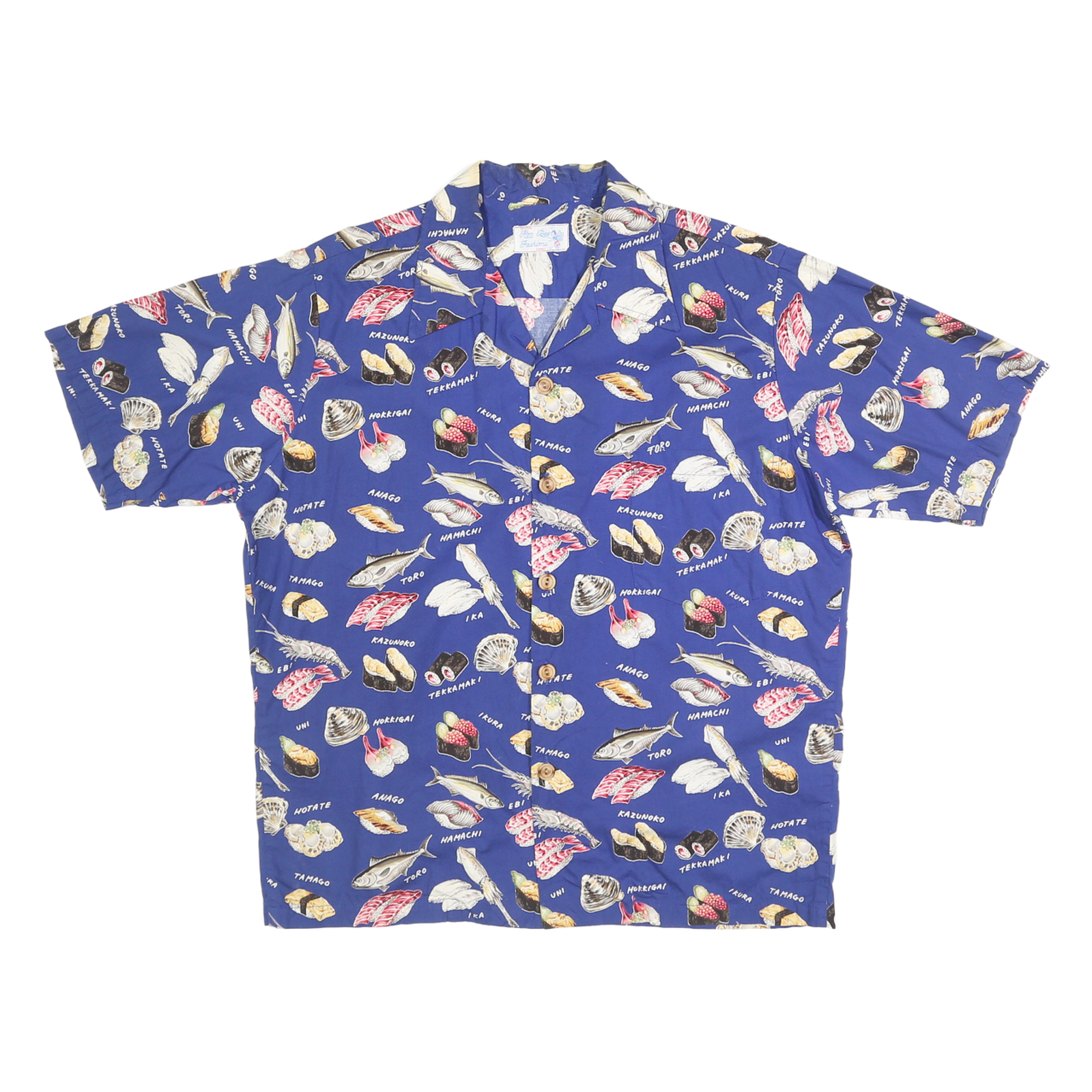RON BEE FASHION Mens Blue Sushi Print Shirt S Cotton Casual Summer Button Shirt Refurbished - N/A refurbished available on Cerqular