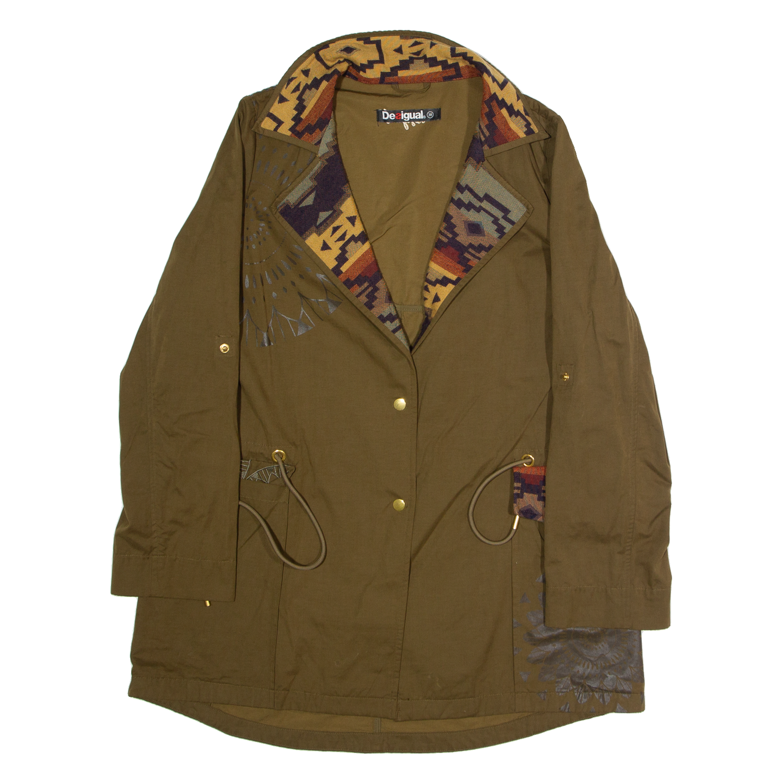DESIGUAL Womens Overcoat Coat Green Geometric UK 10 Refurbished - N/A refurbished available on Cerqular