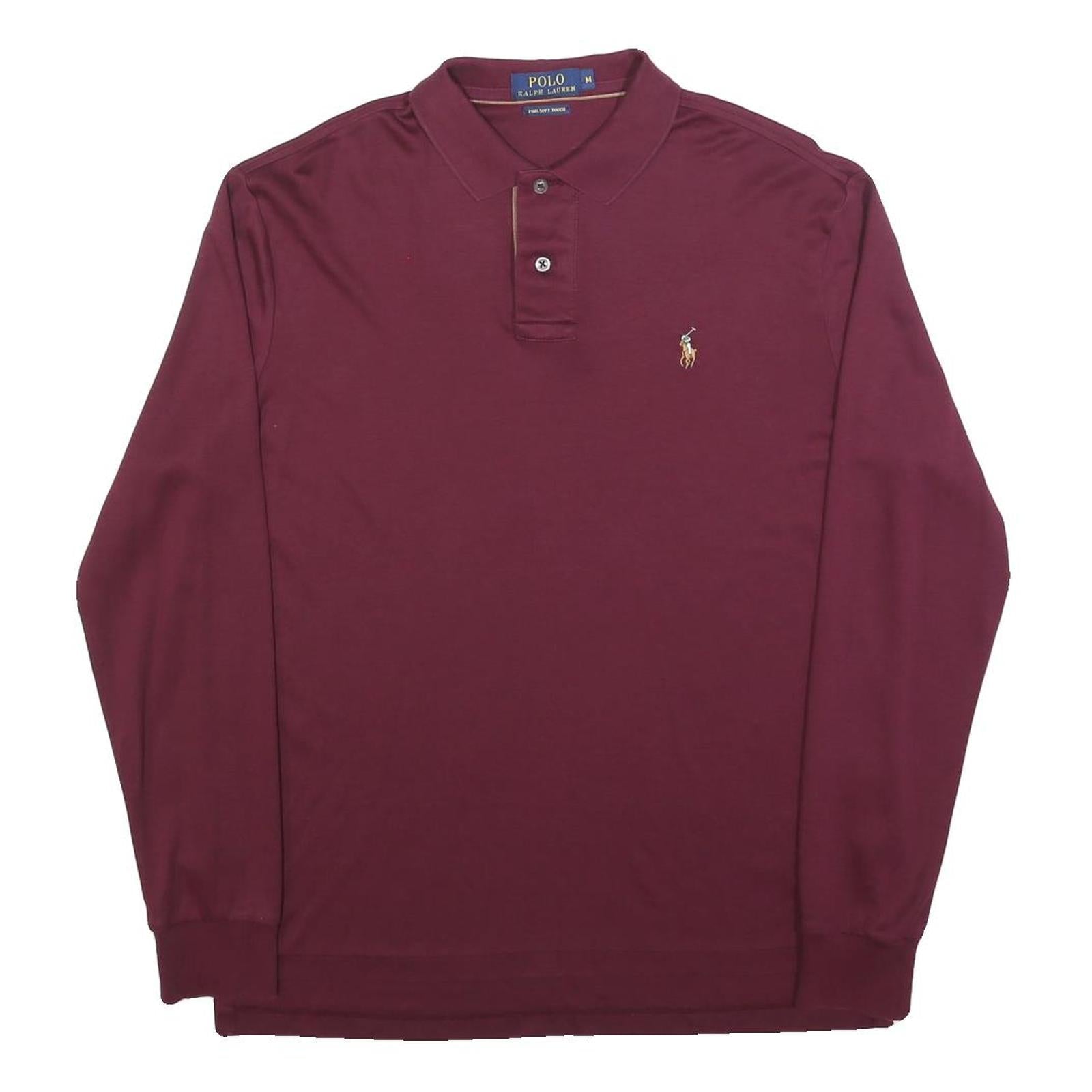 POLO RALPH LAUREN Mens Maroon Long Sleeve Plain M Cotton Polo Shirt Classic Refurbished - N/A refurbished available on Cerqular