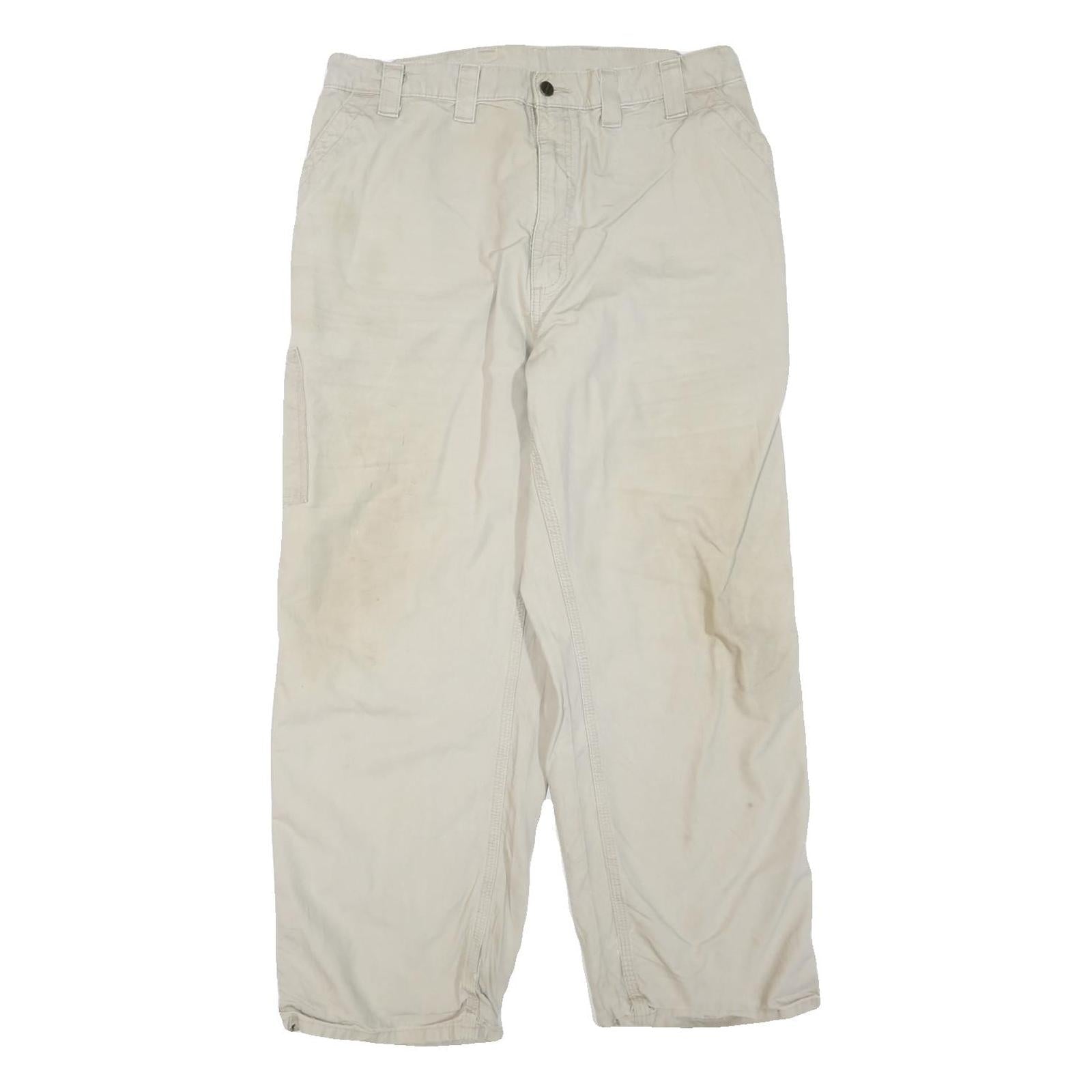 CARHARTT Mens Cotton Blend Beige Regular Fit Straight Leg Trousers W36 L28 Refurbished - N/A refurbished available on Cerqular