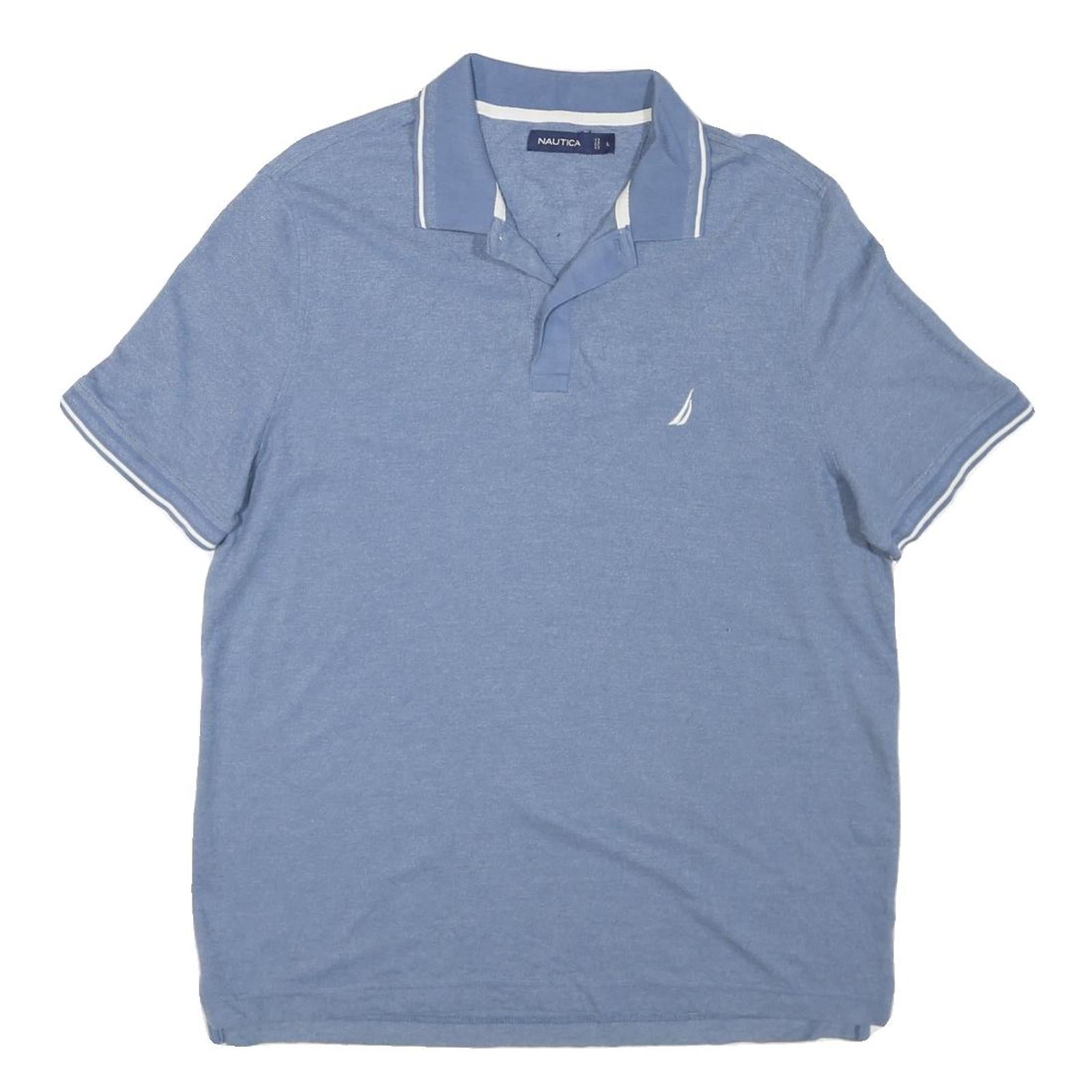NAUTICA Mens Blue Cotton Blend Short Sleeve Plain L Polo Shirt Nautical Sailing Refurbished - N/A refurbished available on Cerqular